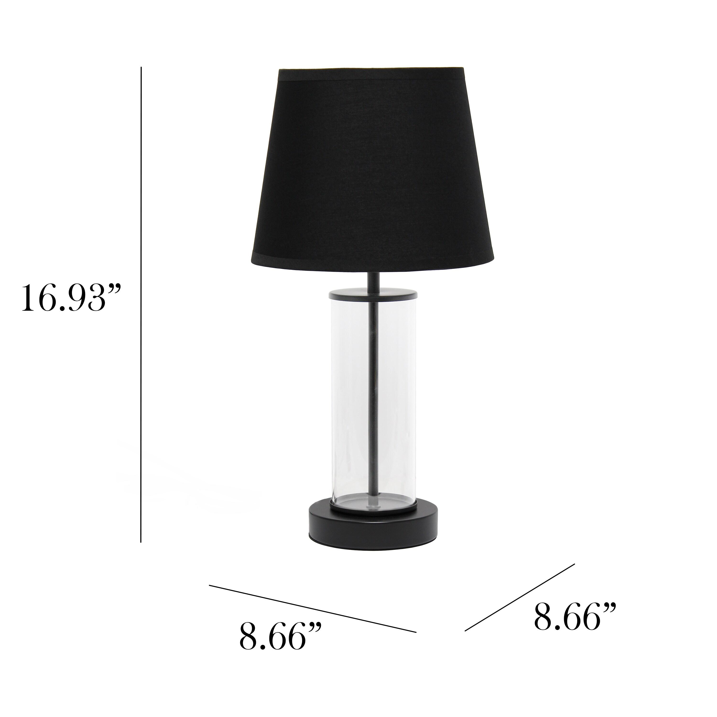 Encased Metal and Clear Glass Table Lamp with Fabric Shade Matte Black - Simple Designs: ETL Listed, Inline Switch, No Assembly Required