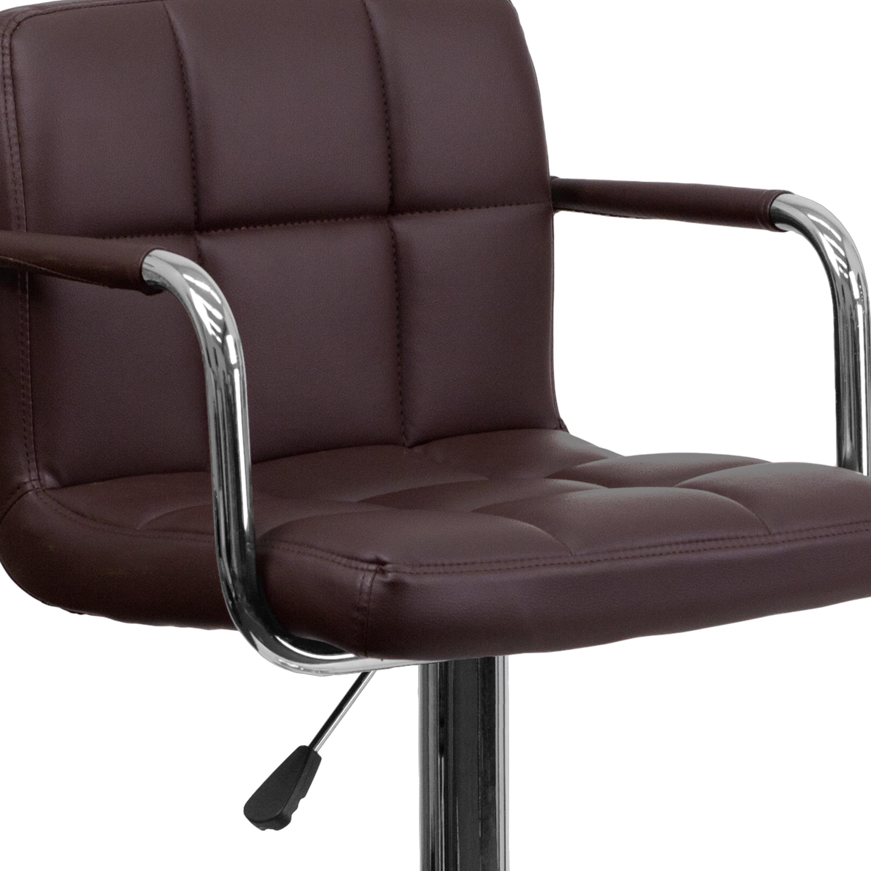 Flash Furniture Contemporary Quilted Vinyl Adjustable Height Barstool with Arms and Chrome Base