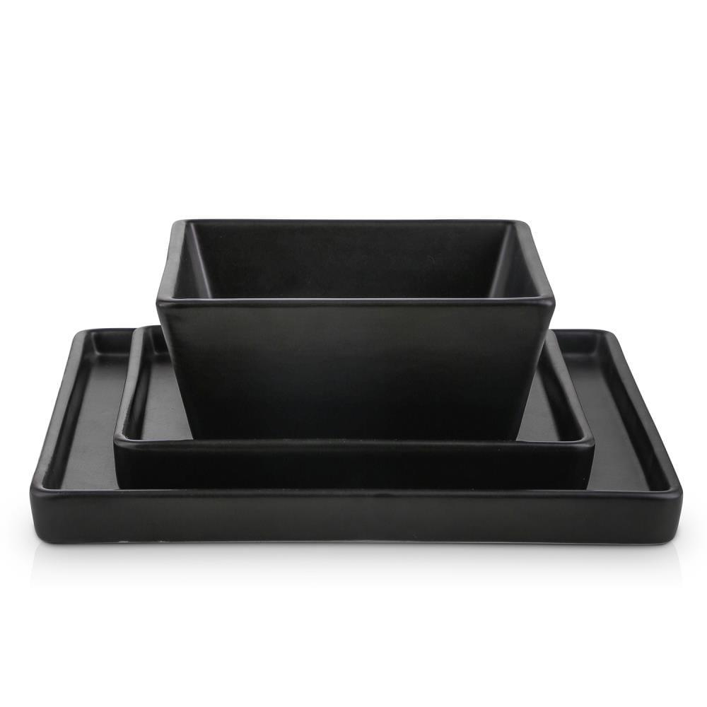 Stone Lain Grace 12-Piece Stoneware Dinnerware Set, Service for 4, Black