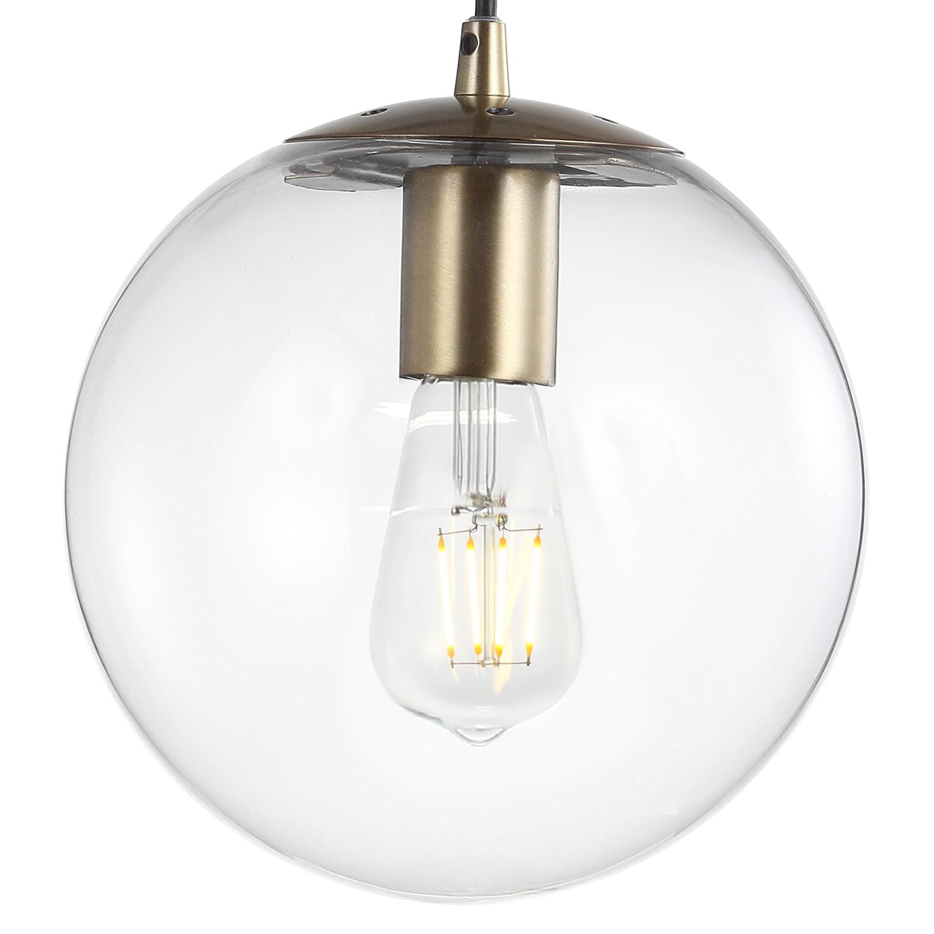 Bleecker 7.75 in. 1- Light Clear/Brass Metal/Glass Globe LED Pendant