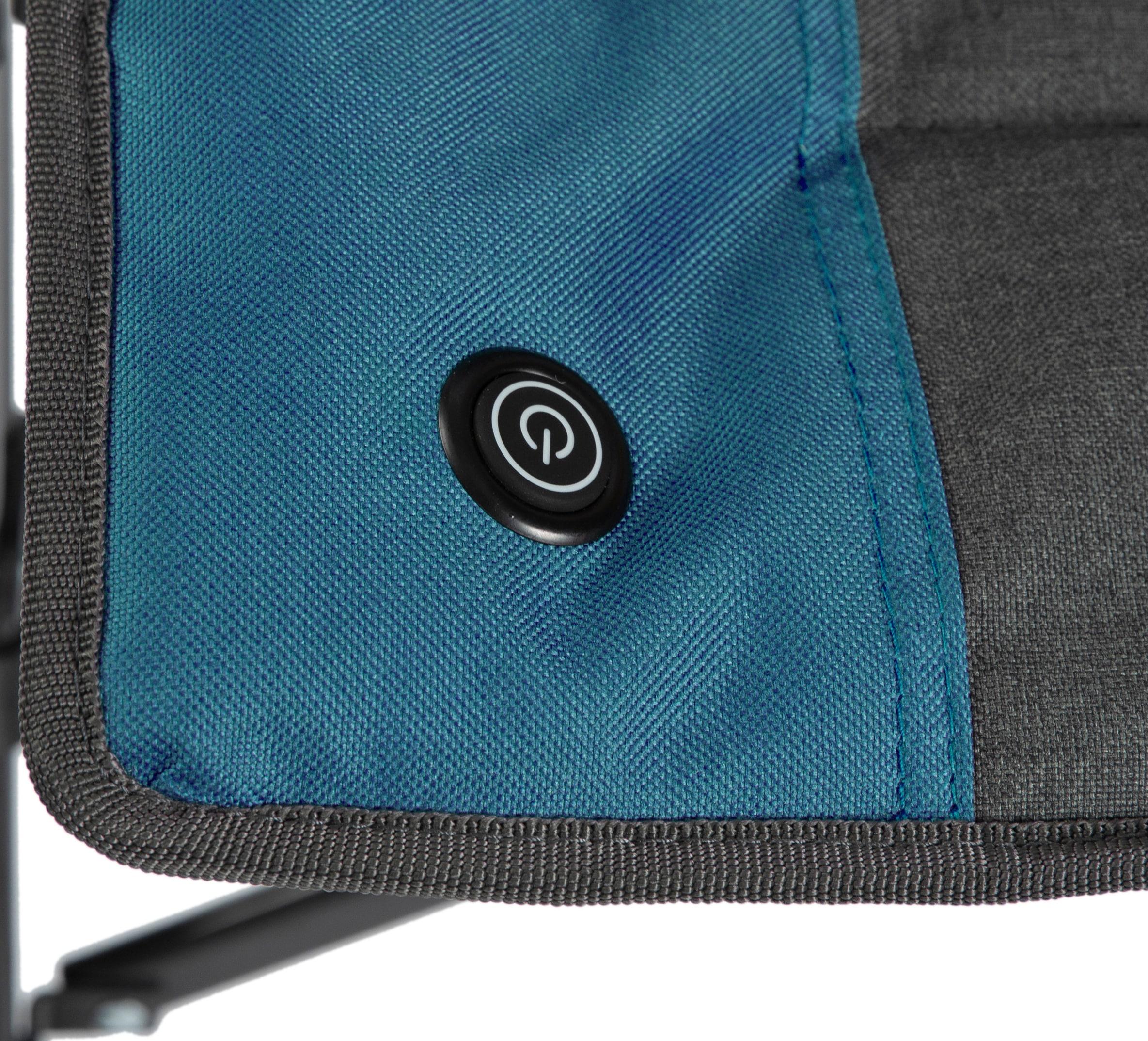 Luxury Heated Portable Camp Chair - Blue/Grey - Great for Camping, Sports and the Beach