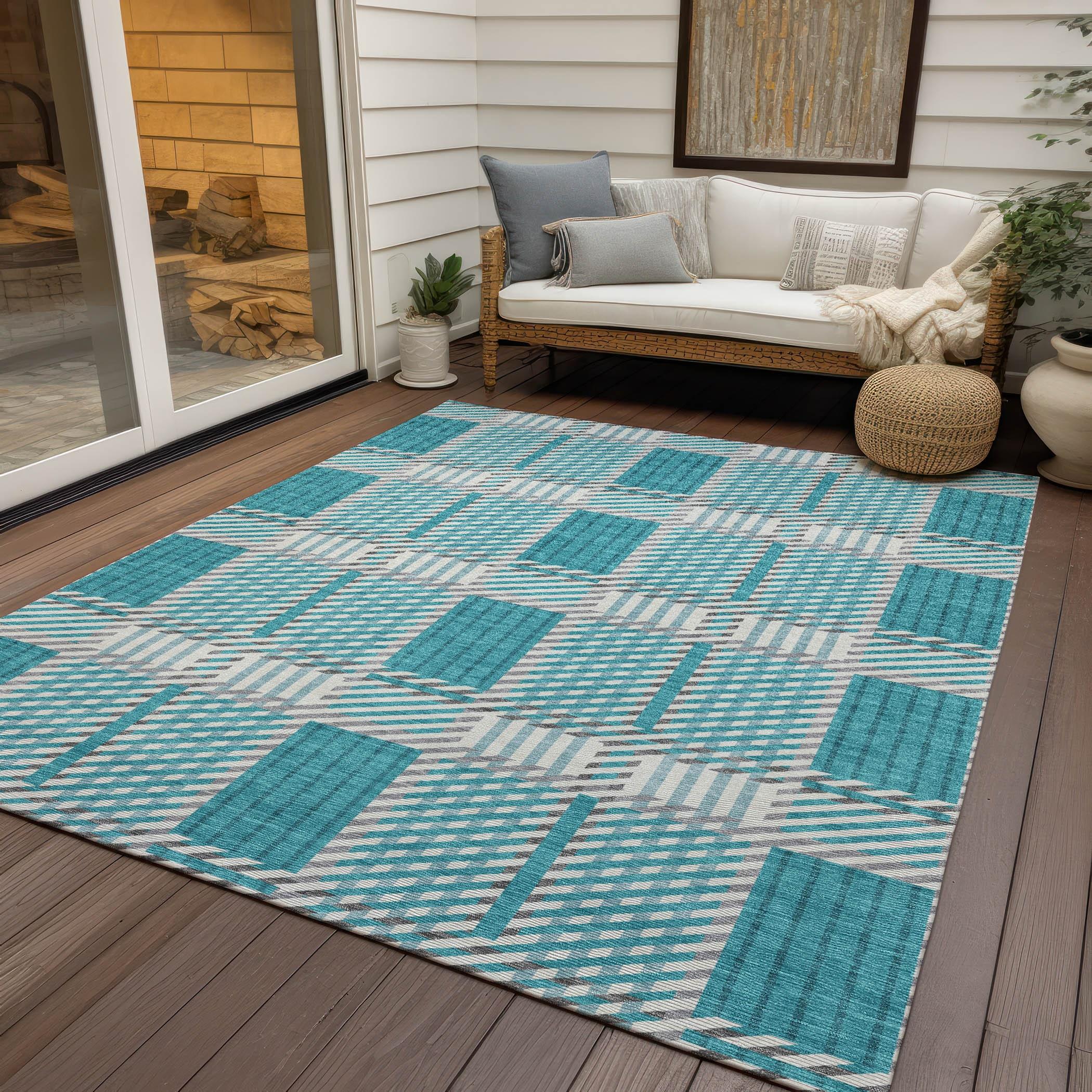 Machine Washable Indoor/Outdoor Chayden ACN1000 Teal Rug