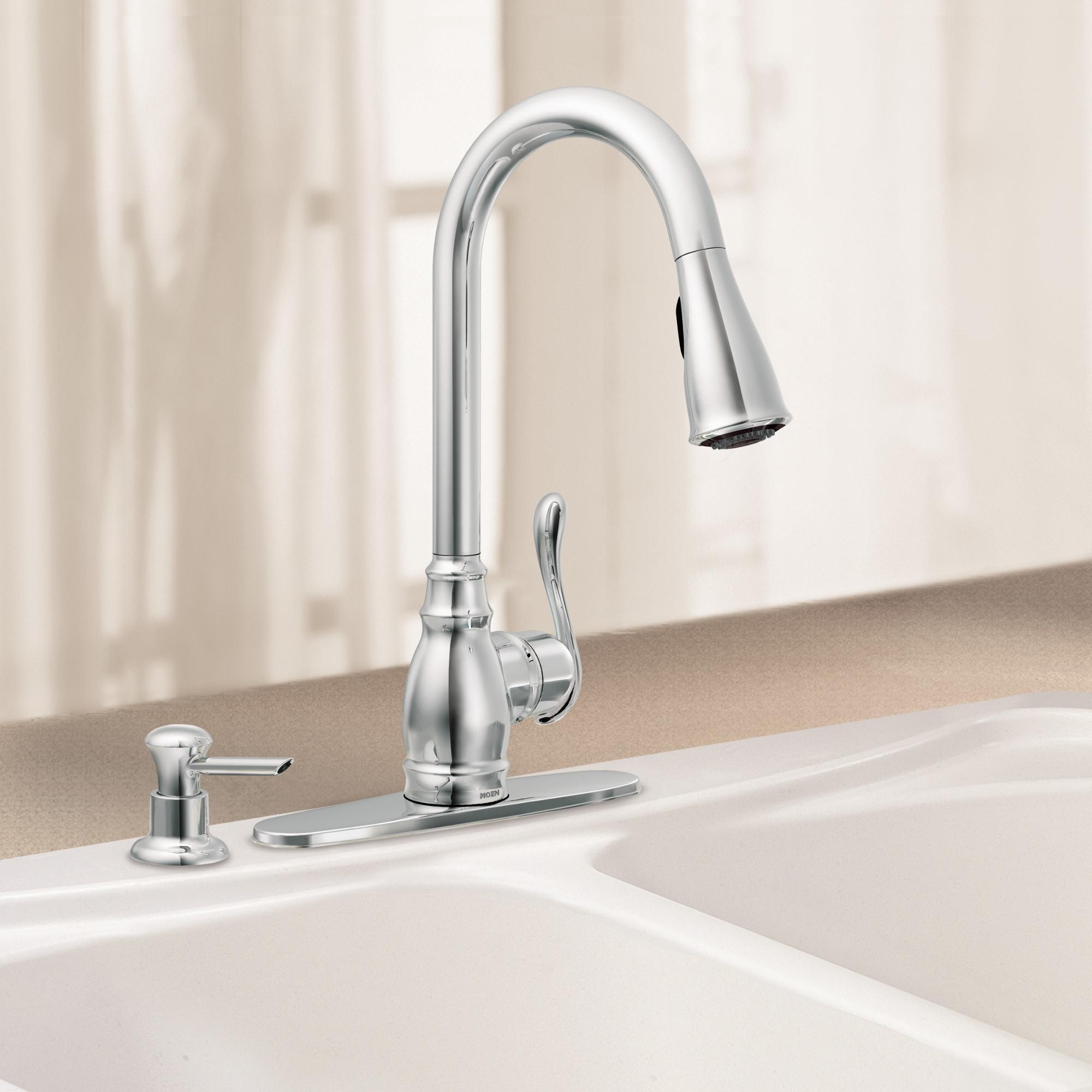 Moen Anabelle Chrome Single Handle Deck-mount Pull-down Kitchen Faucet with Sprayer ( Deck Plate Included ) (Soap Dispenser Included)