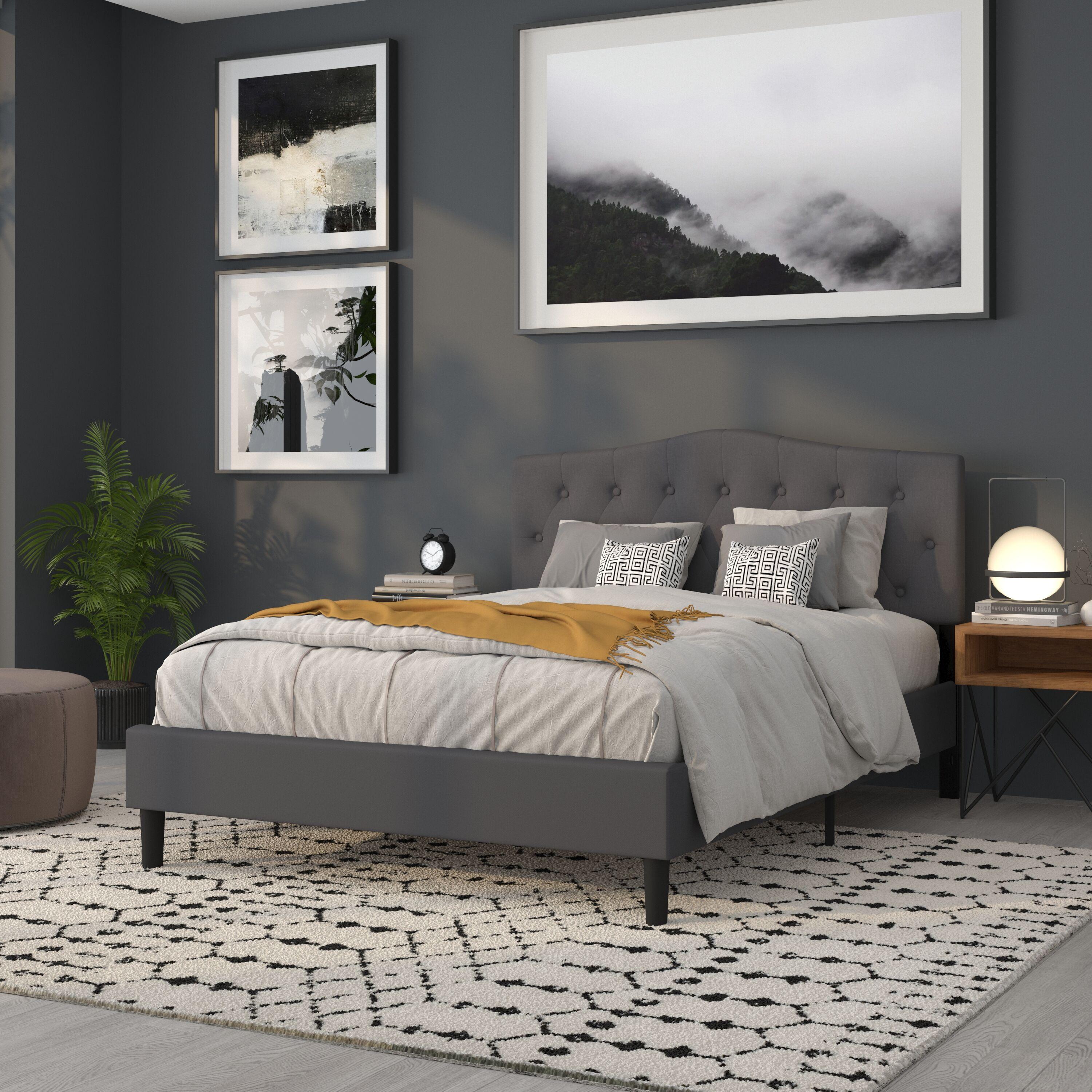 Flash Furniture Cambridge Tufted Upholstered Queen Size Headboard in Dark Gray Fabric
