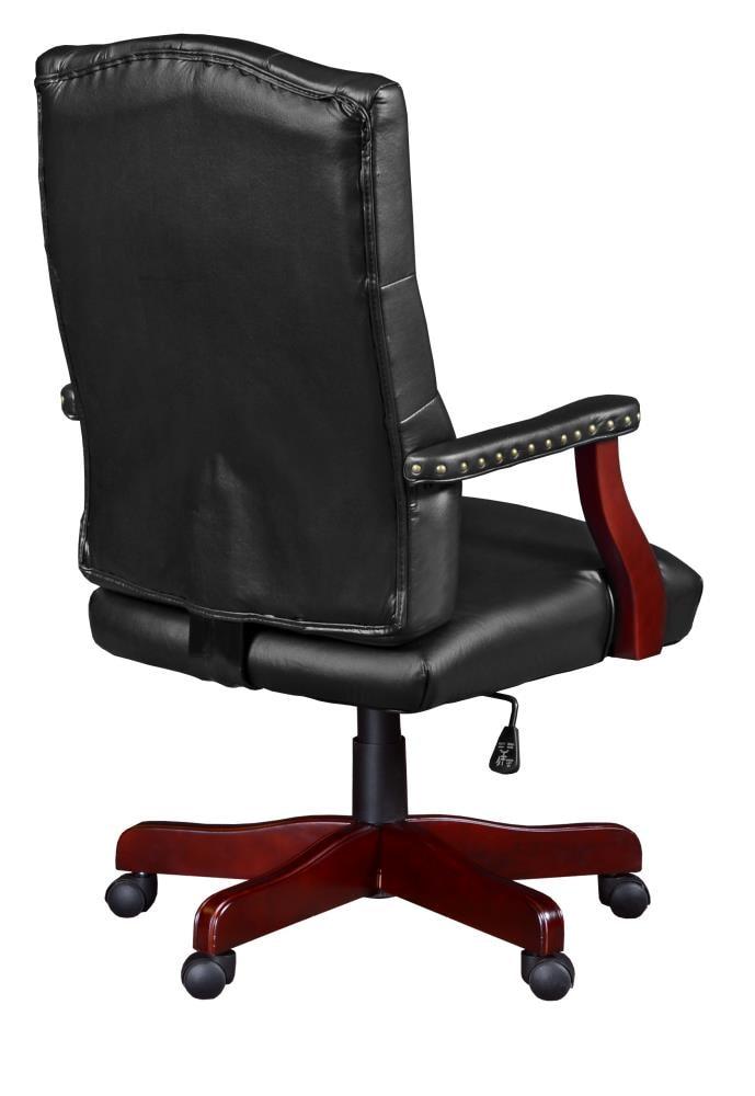 Regency Ivy League Swivel Chair Black: Mid-Century Modern Executive, Padded Leather, Ergonomic with Fixed Arms