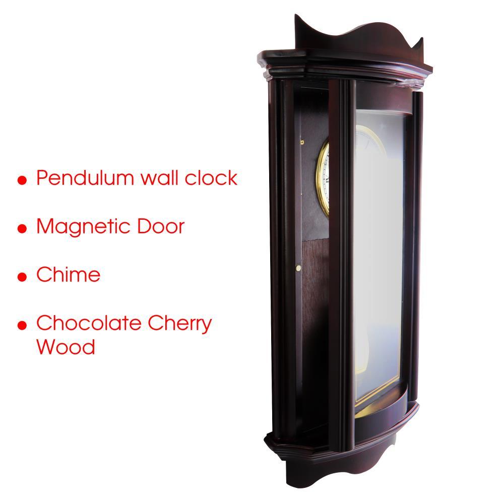 Bedford Clock Collection Weathered Chocolate Cherry Wood 25" Wall Clock with Pendulum