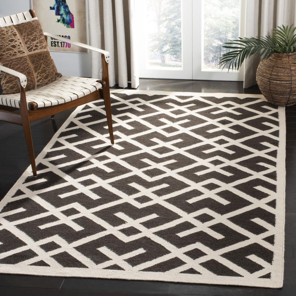 SAFAVIEH Dhurries Brianna Geometric Area Rug, Brown/Ivory, 8' x 8' Square