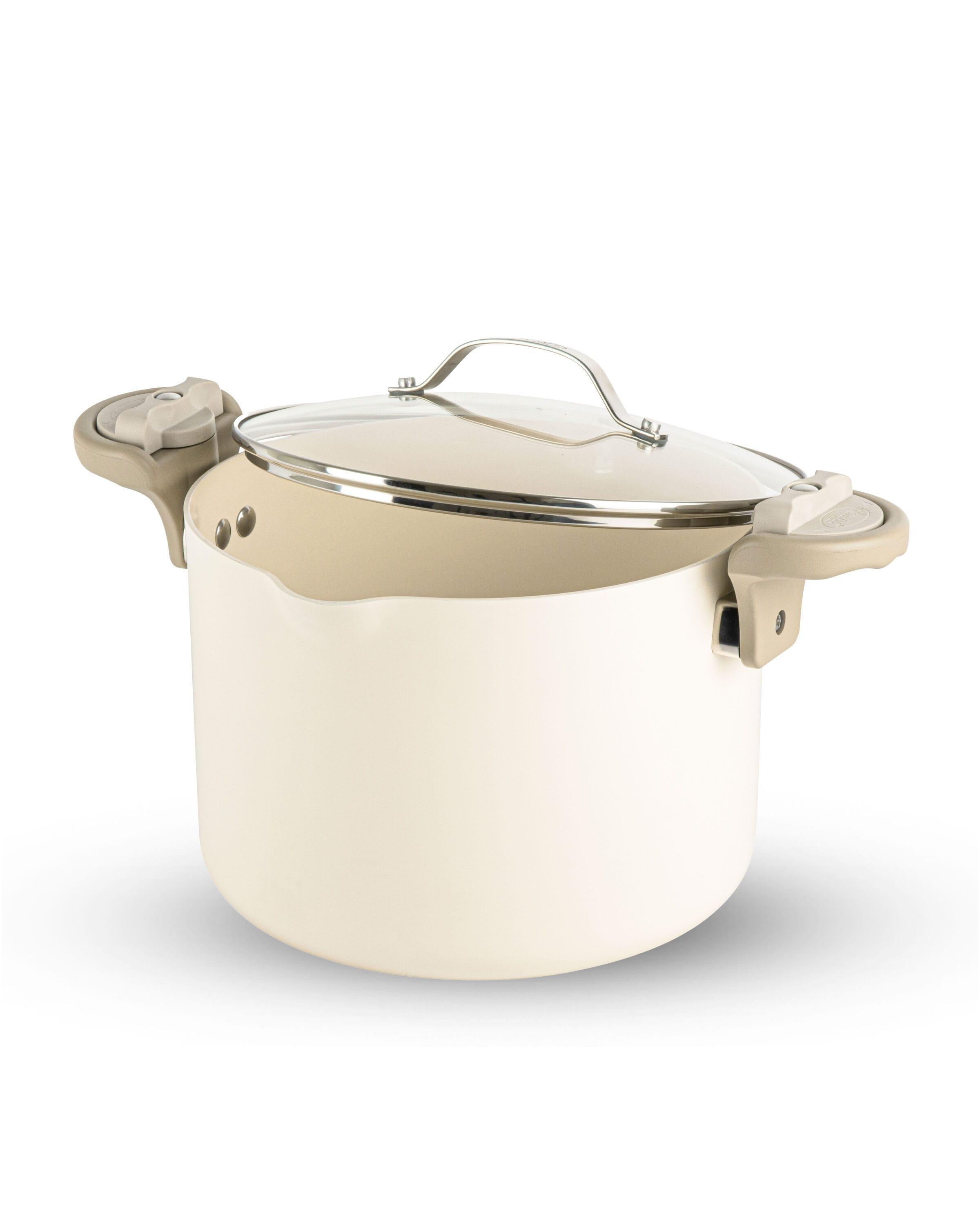 Gotham Steel Cream Ultra Nonstick Ceramic 8 Qt Pasta Pot with Strainer and Twist & Lock Handles