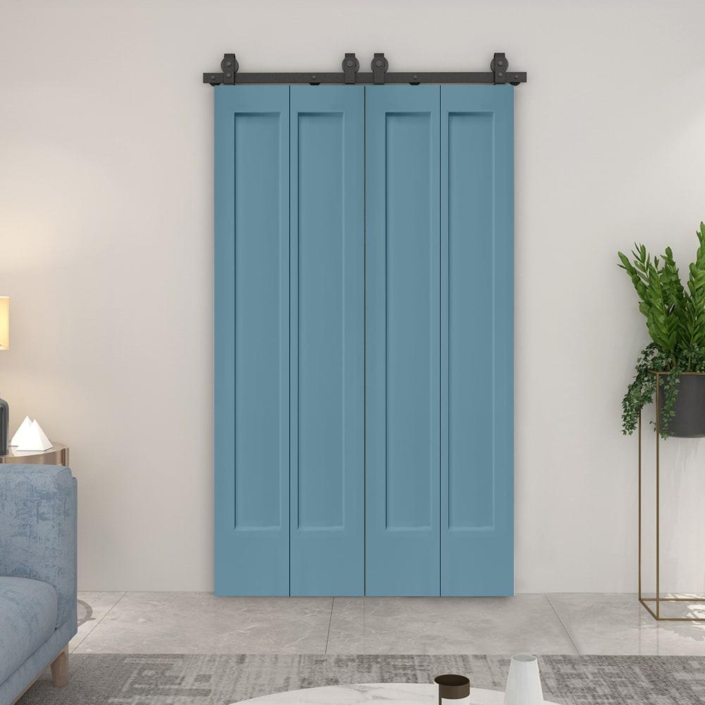 Calhome Paneled MDF Composite Double Bifold Barn Doors with Installation Hardware Kit