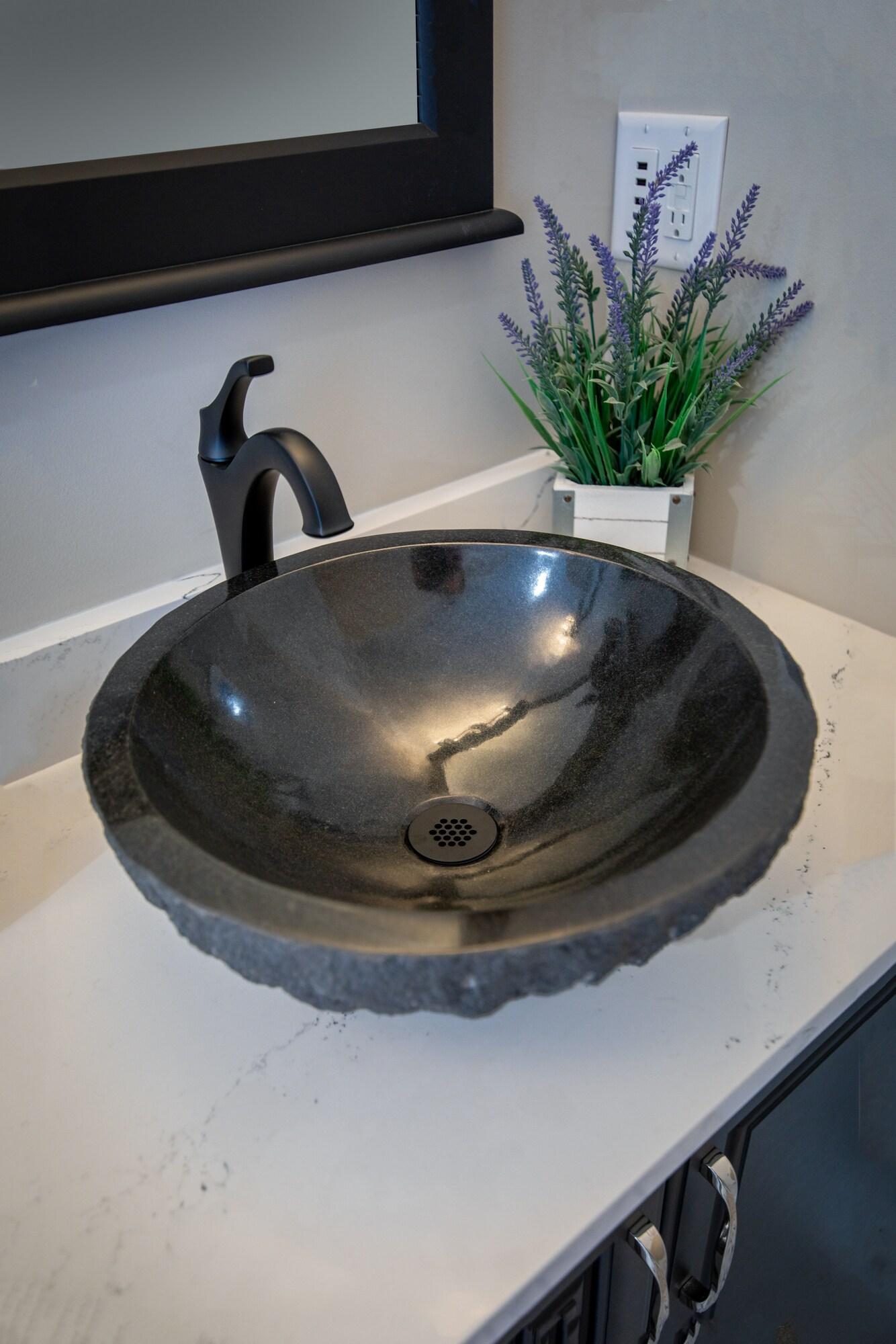 Eden Bath 16.5'' Black/Gray Stone Circular Bathroom Sink