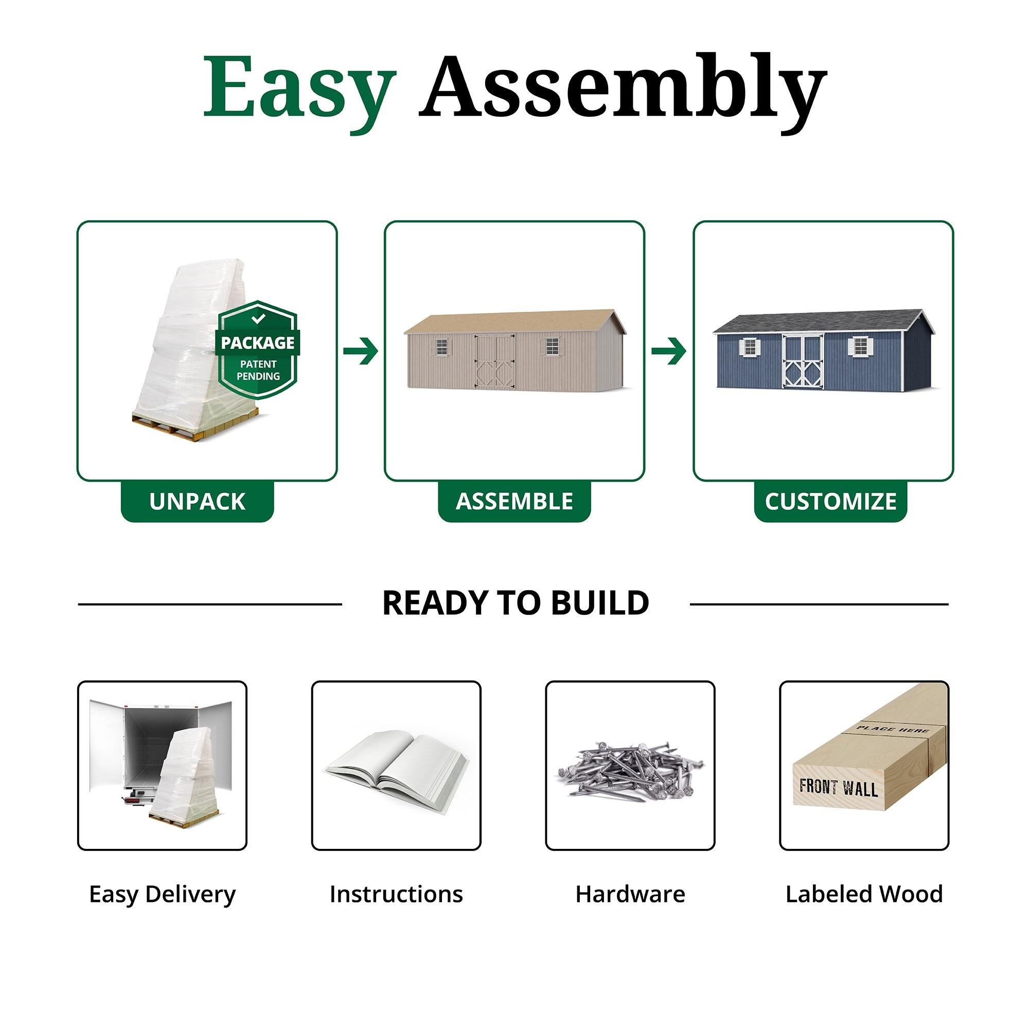 Little Cottage Co. 12x24 Classic Workshop Shed with Operable Windows, Outdoor Wood Storage Do-It-Yourself Precut Kit