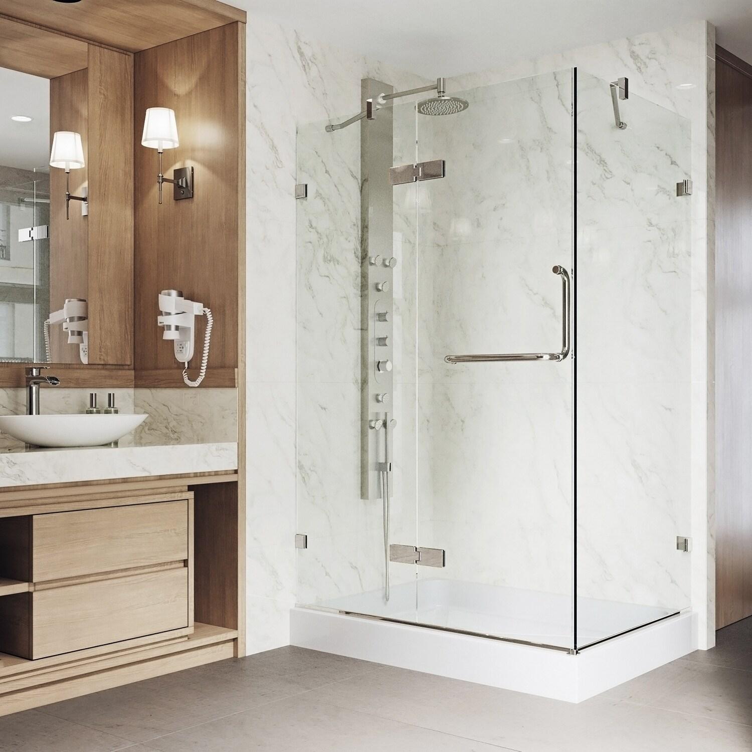 VIGO Monteray 48" W x 32" D x 79" H Hinged Frameless Shower Enclosure with 3/8 Clear Glass & Base VG6011BNCL48WL