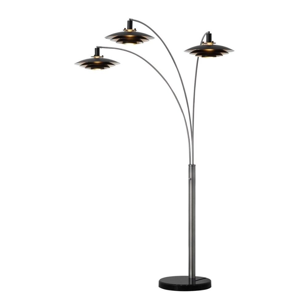 Rancho Mirage 3 Light Arc Floor Lamp - 84", Antique Nickel finish, Matte Black & Silver-Leaf Shade