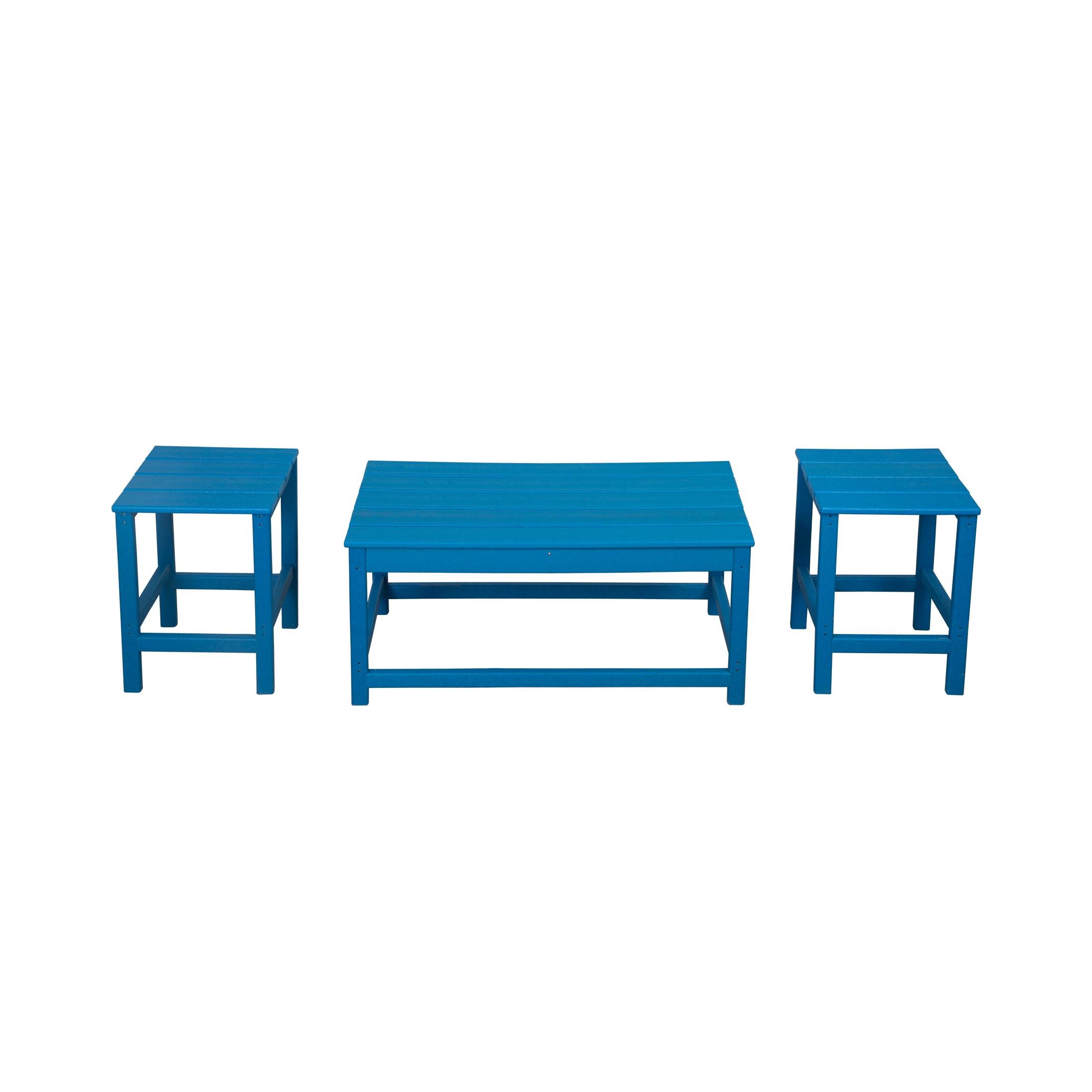 Polytrends  Laguna Hdpe All Weather Outdoor Patio Coffee And Side Tables (3-Piece Set) Pacific Blue