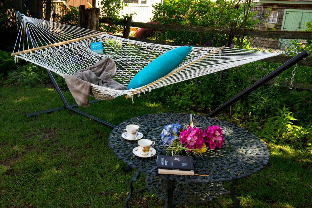 White Polyester Rope Double Hammock with Spreader Bars