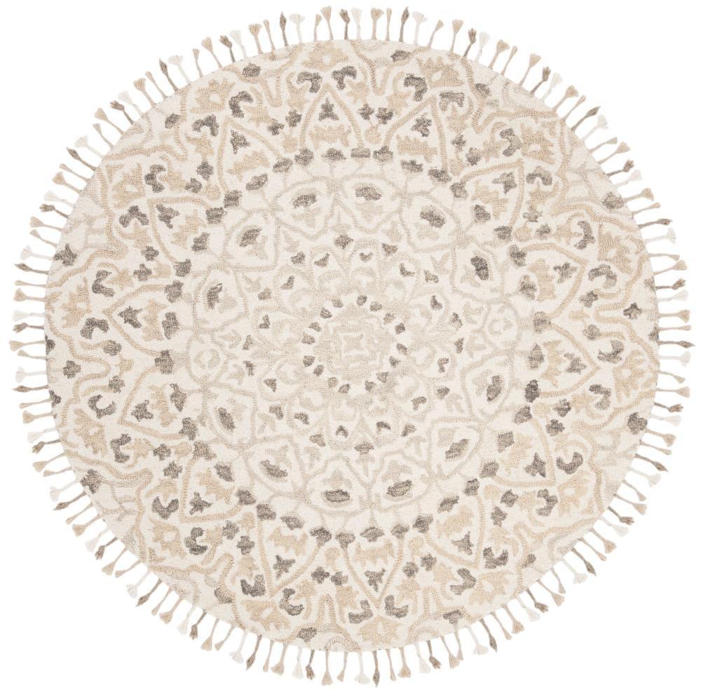 Blossom BLM459 Hand Tufted Indoor Area Rug - Ivory/Taupe - 6' Round - Safavieh