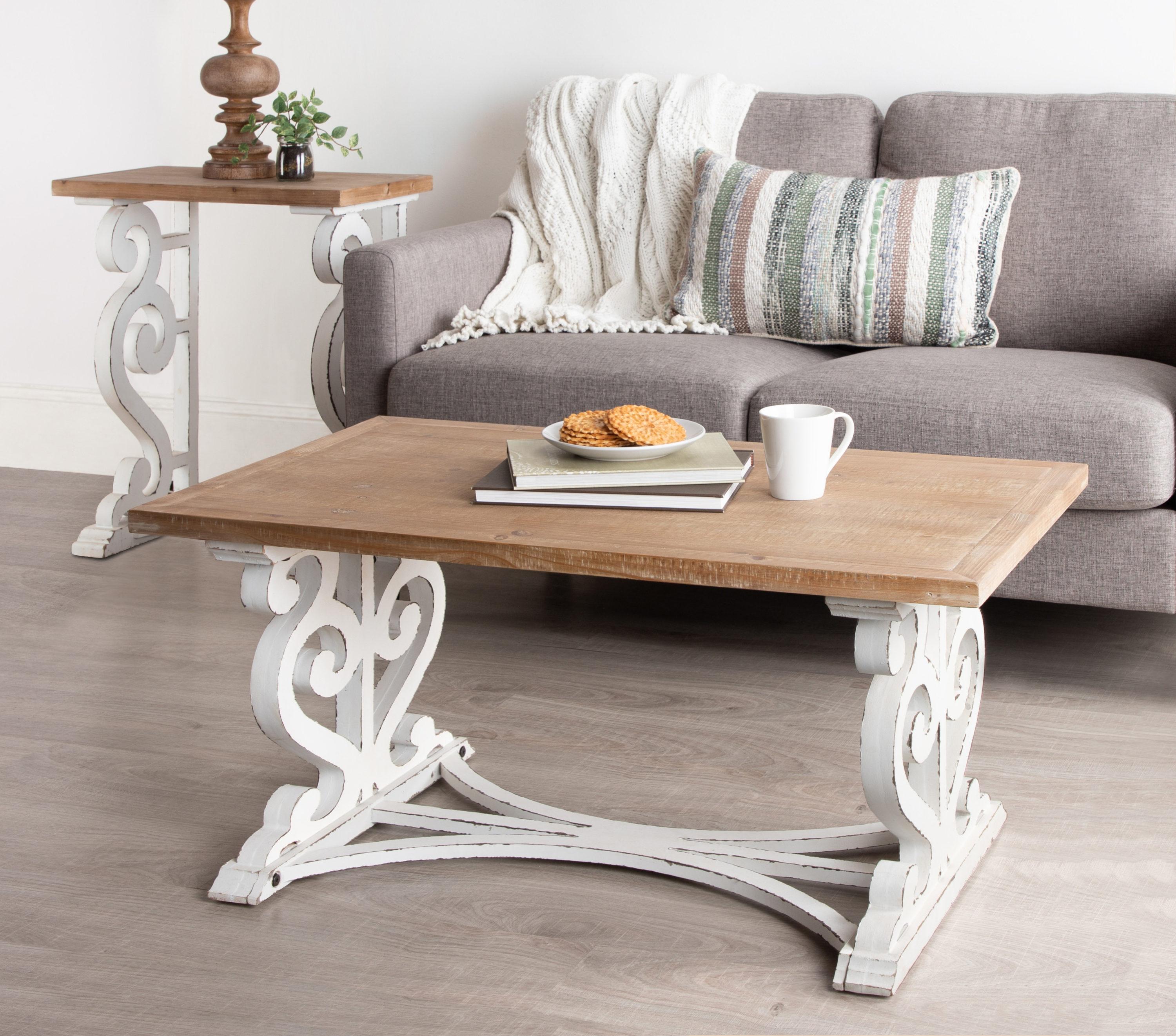 Kate and Laurel Wyldwood Rectangle Wood Coffee Table, 38x23x18, Rustic Brown and White