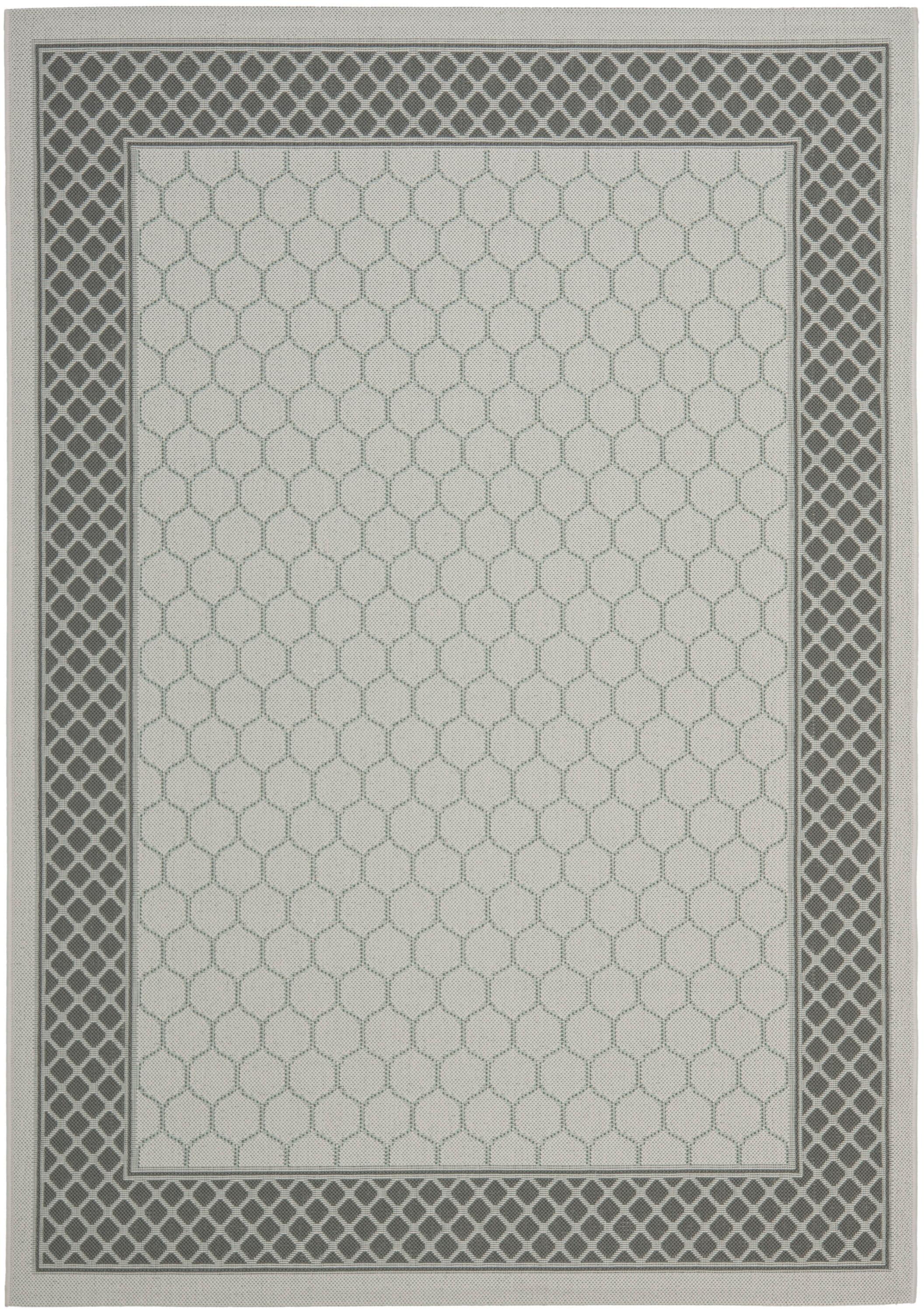 SAFAVIEH Courtyard Noelle Bordered Indoor/Outdoor Area Rug, Light Grey/Anthracite, 5'3" x 7'7"