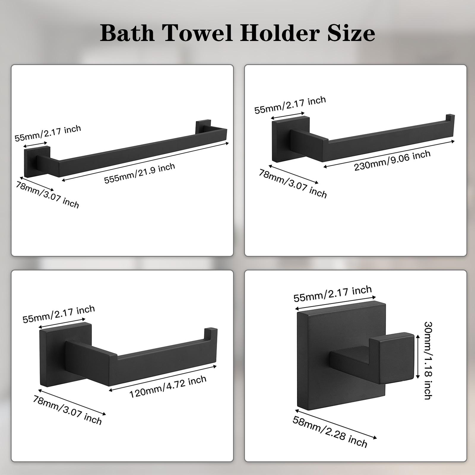 BWE 5-Piece Bath Hardware Set with Double Hooks Towel Ring Toilet Paper Holder Towel Bar in Black