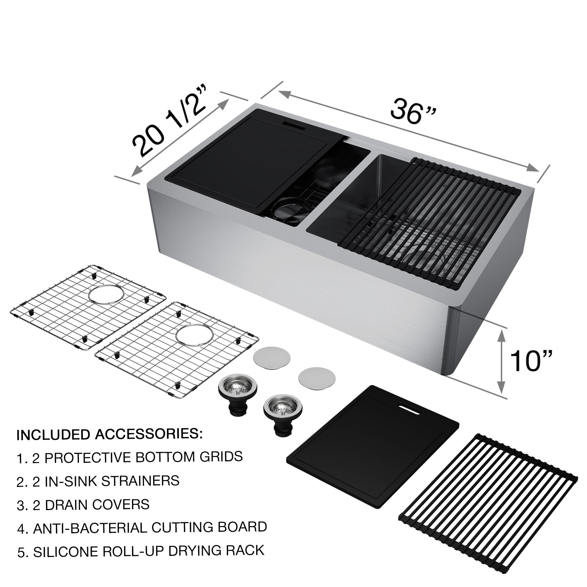 Oxford 36" L x 21" W Double Basin Farmhouse Stainless Steel Kitchen Sink Workstation & Accessories