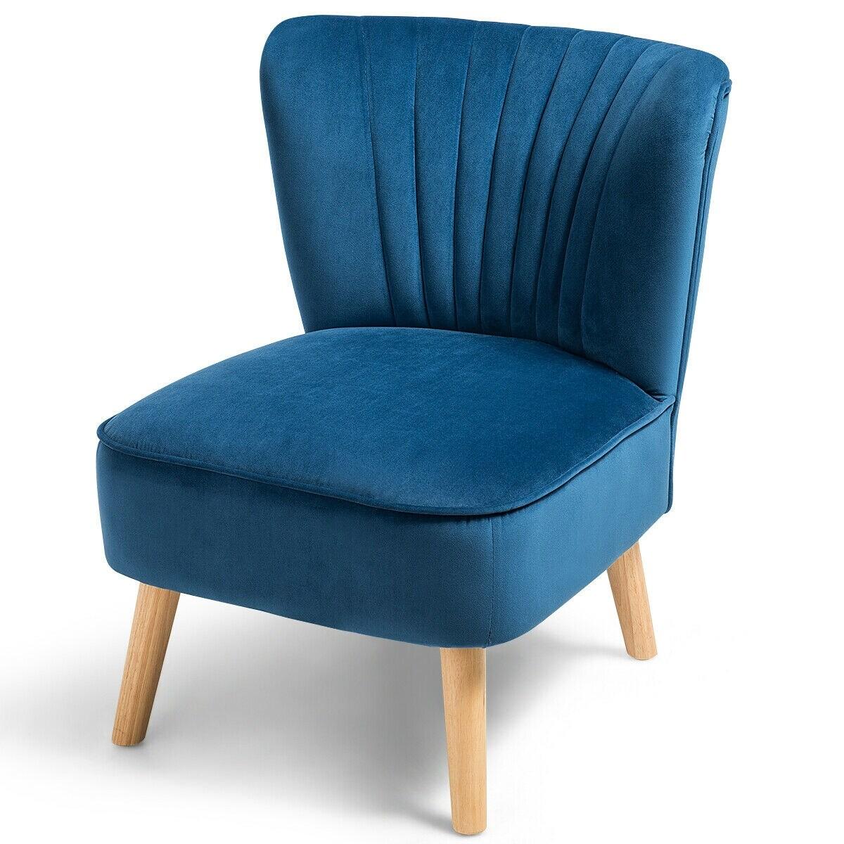 Costway Armless Accent Chair Modern Velvet Leisure Chair Single Upholstered Blue