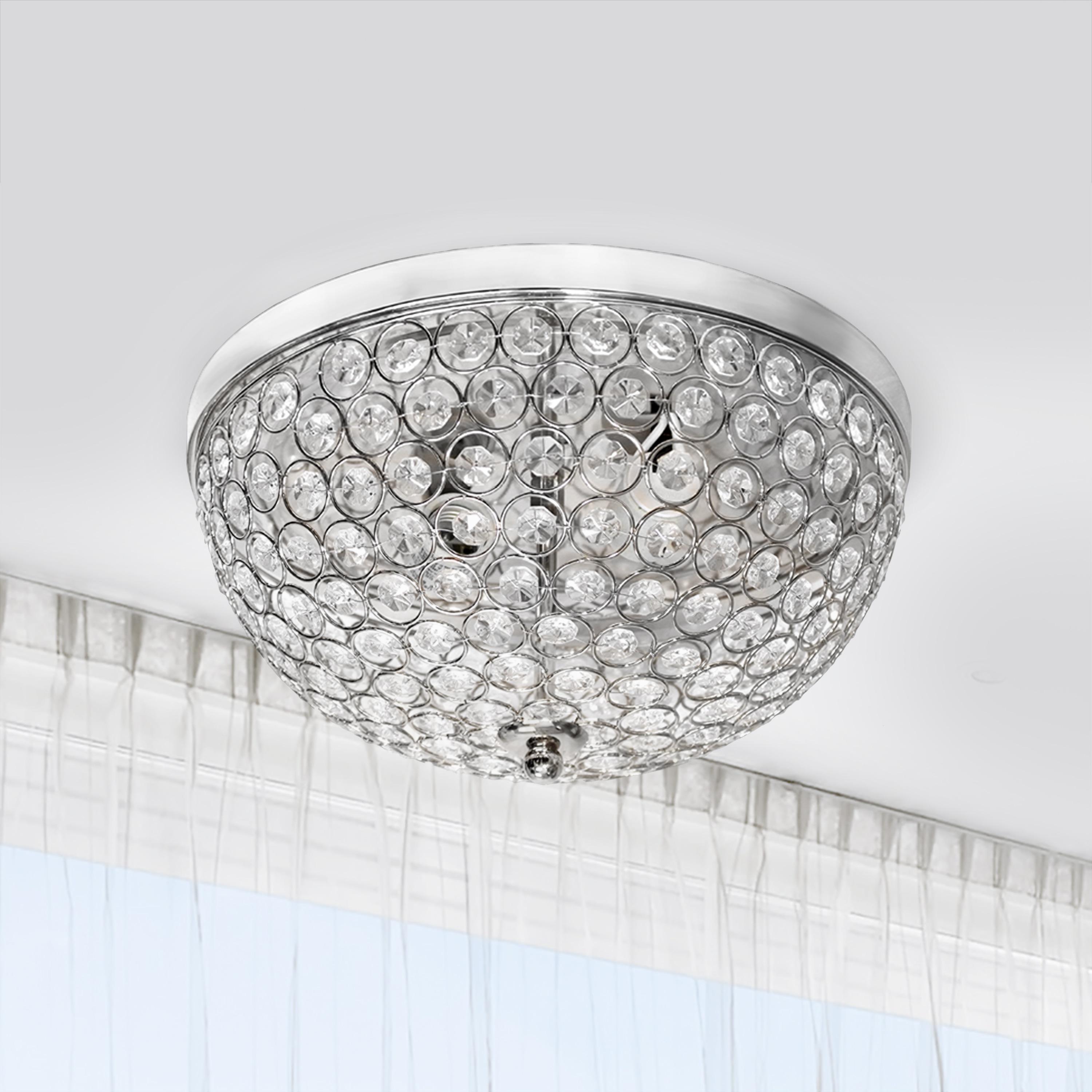 Lalia Home 13" 2-Pack Classix Crystal Glam Dome Shaped Flush Mount Ceiling Fixture Set, Chrome