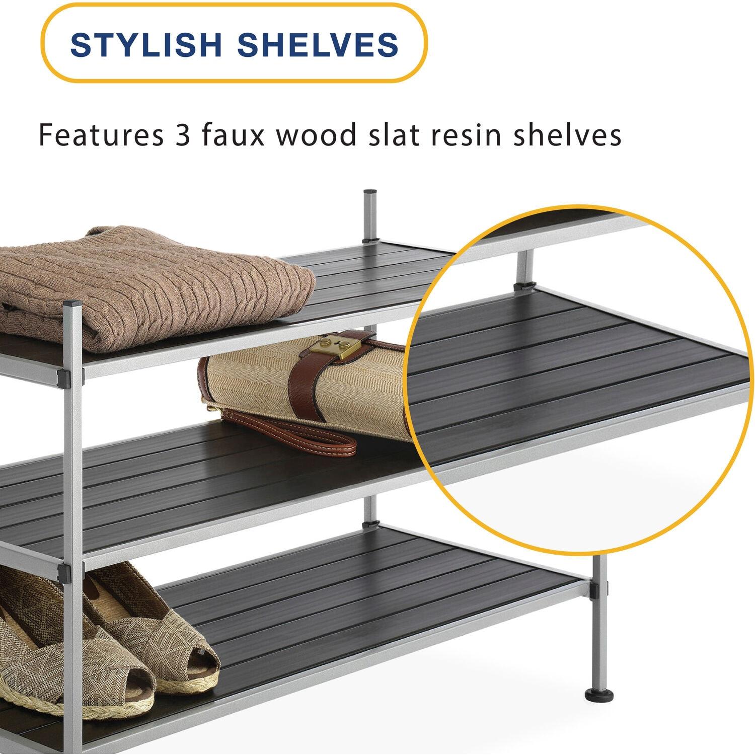 Whitmor 3-Tier Storage Shelves - Shoe Rack and Home Organizer - 12" x 25.625" x 17" - Silver Epoxy Iron Frame