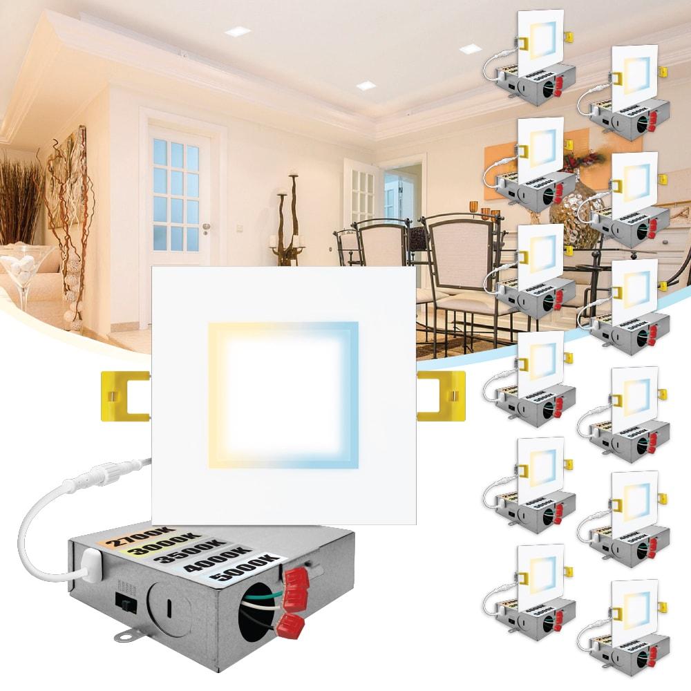 4 in. Slim Canless Square LED Recessed Light 12W 5CCT Dimmable IC Rated 550LM Black Trim 12PK