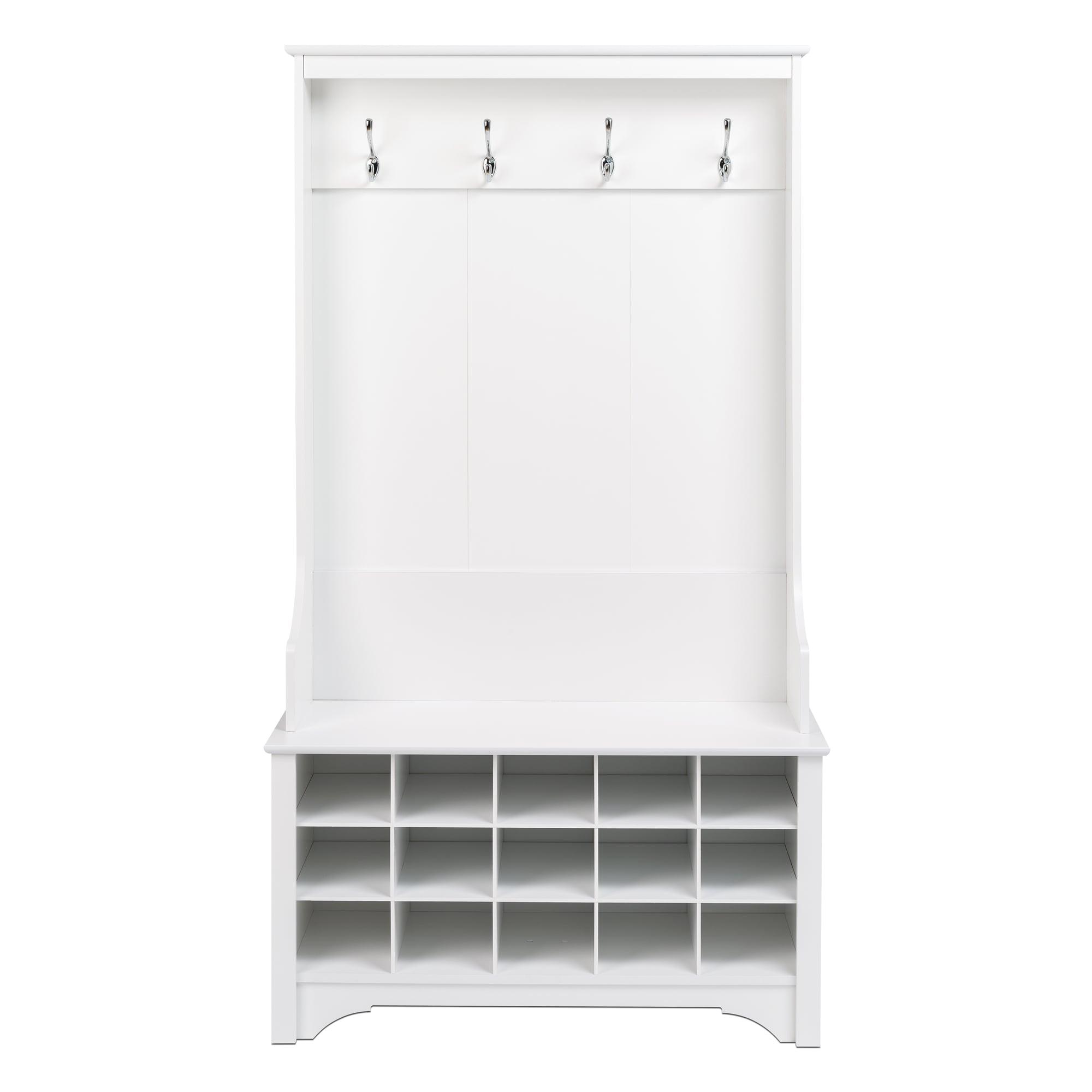 Prepac Wide Hall Tree and Bench with Shoe Storage, White