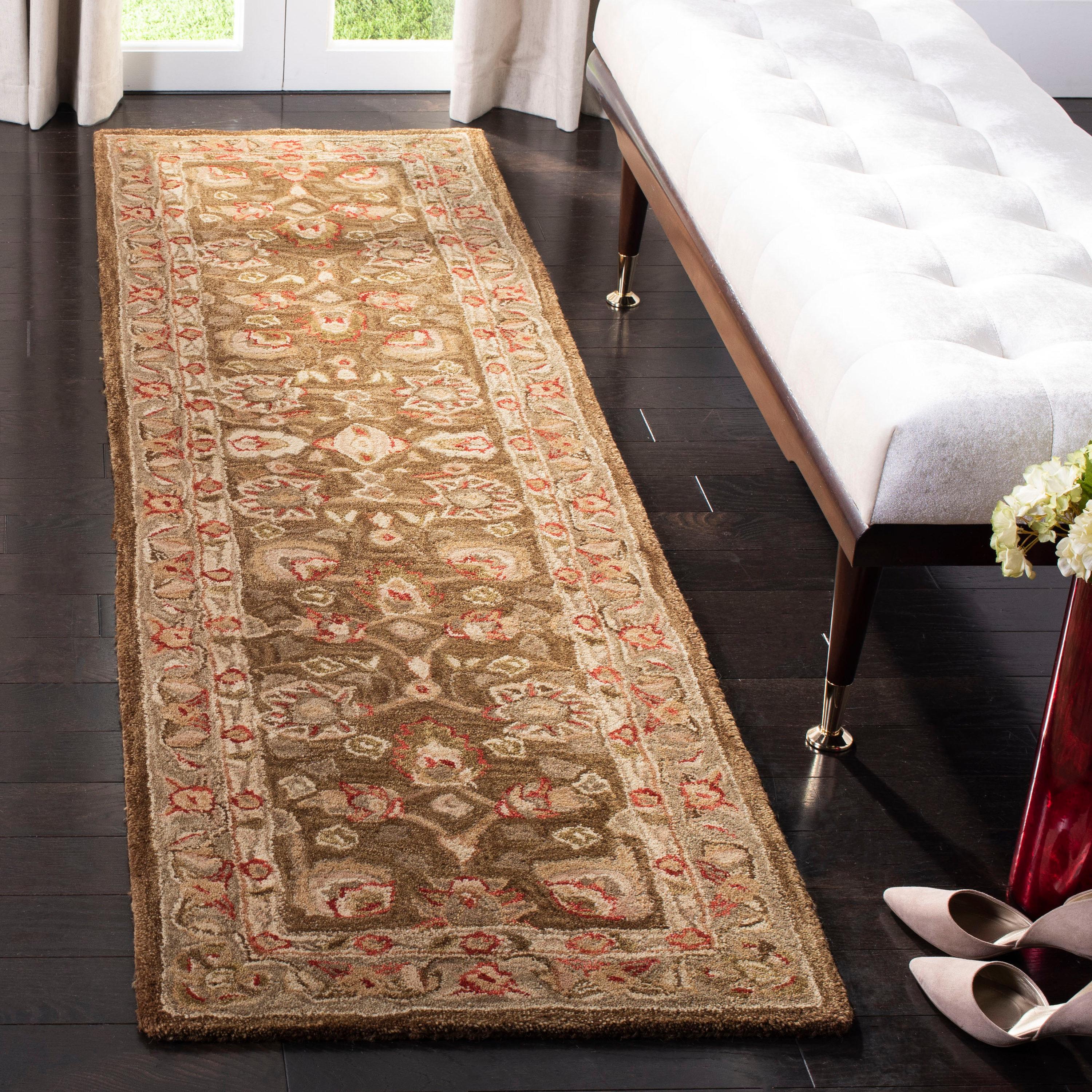 Elegant Anatolia Brown/Green Wool 27" Hand-Tufted Runner Rug