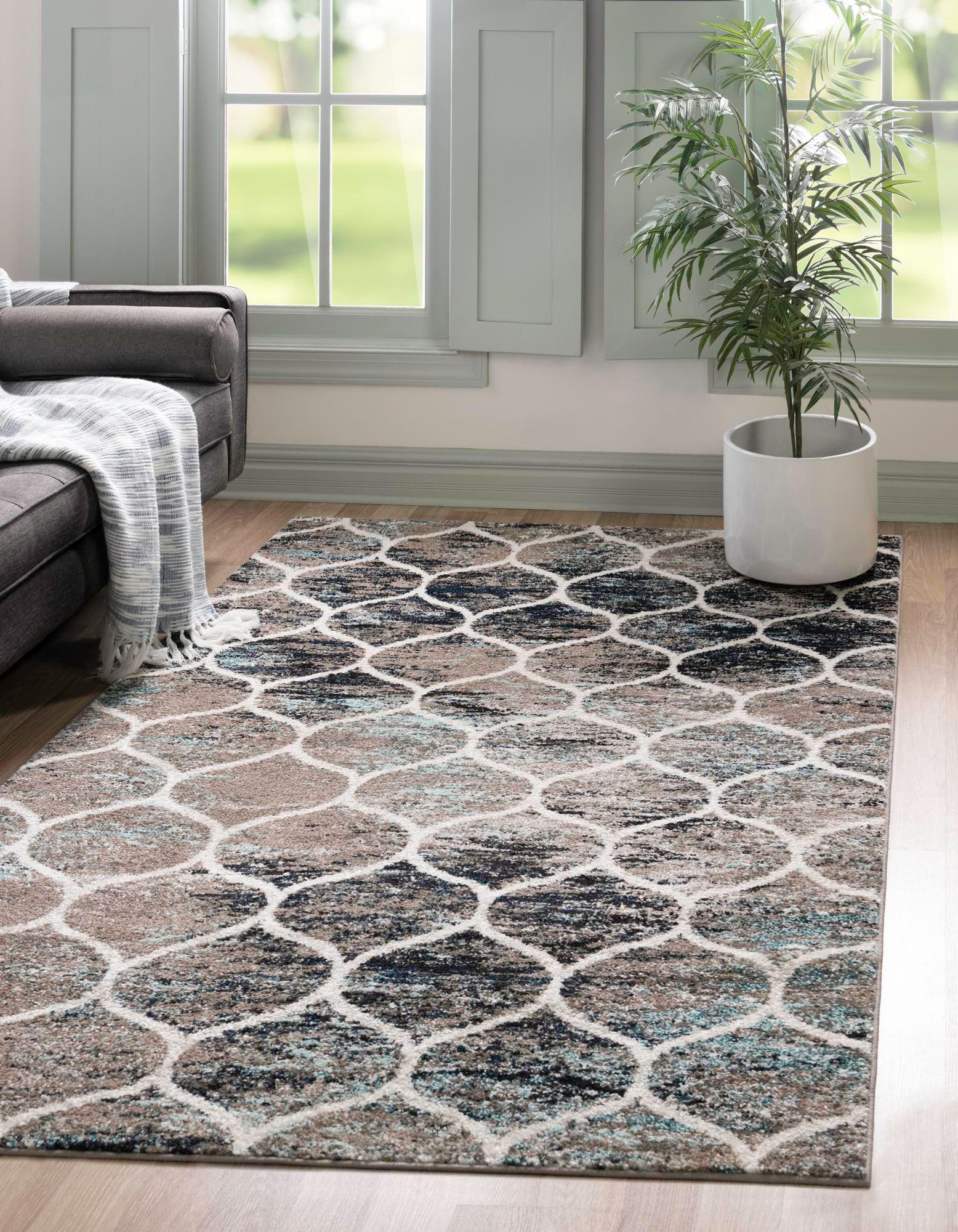 Unique Loom 2' 0 x 3' 0 Trellis Frieze Rounded Blue Multi Area Rug