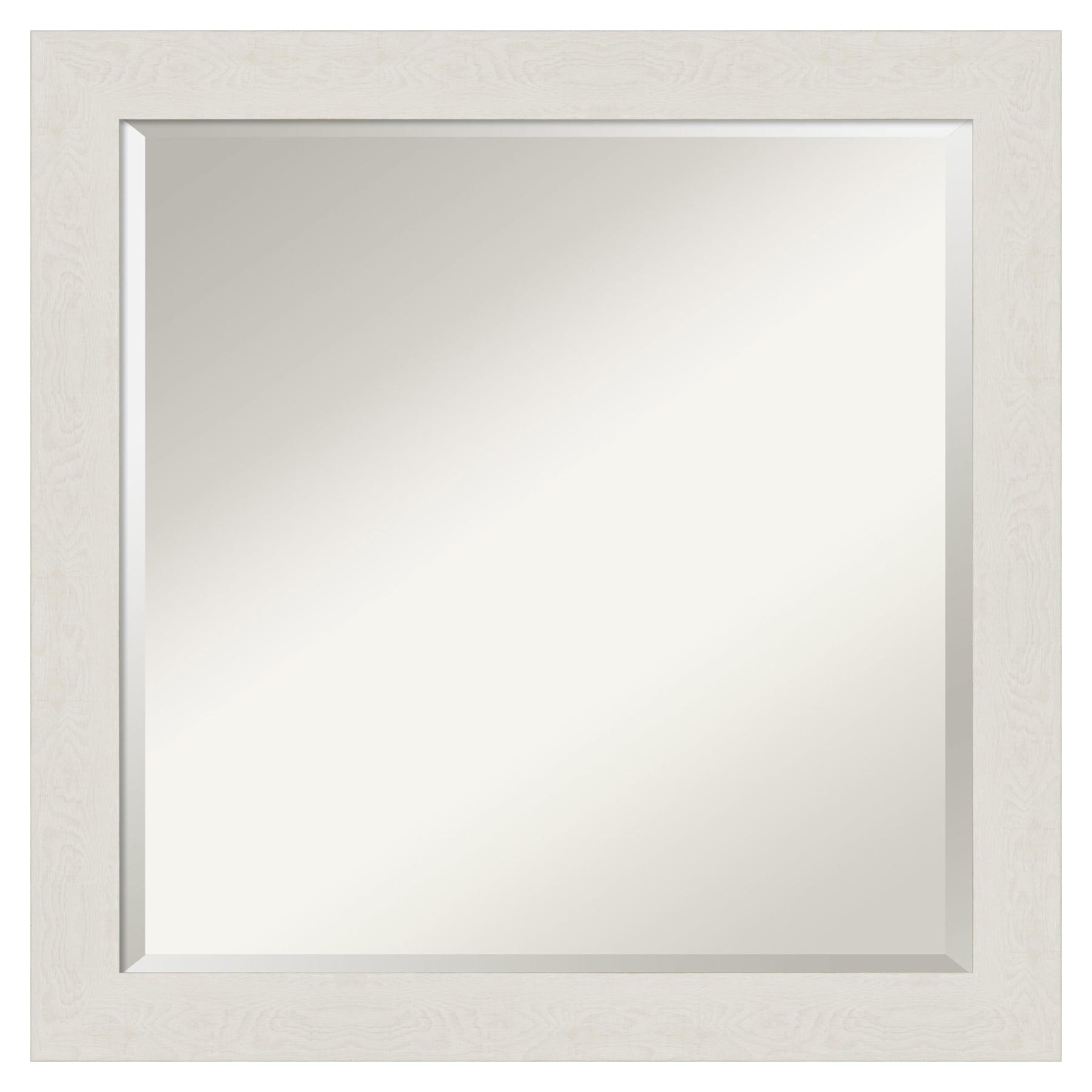23" x 23" Rustic Plank White Framed Bathroom Vanity Wall Mirror - Amanti Art: Square Polystyrene Frame, Wall Mount