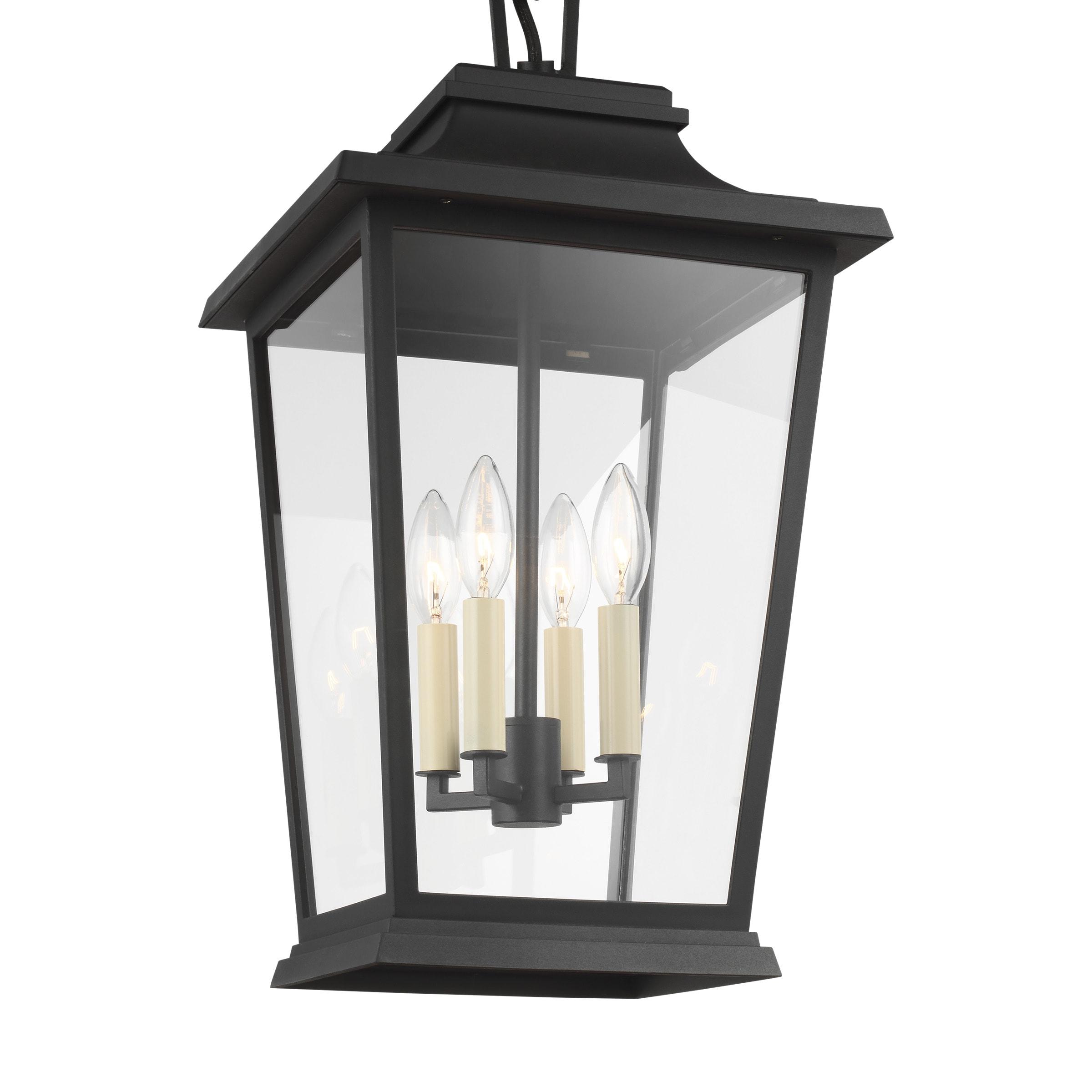 Warren Textured Black Clear Glass 4-Light Outdoor Pendant