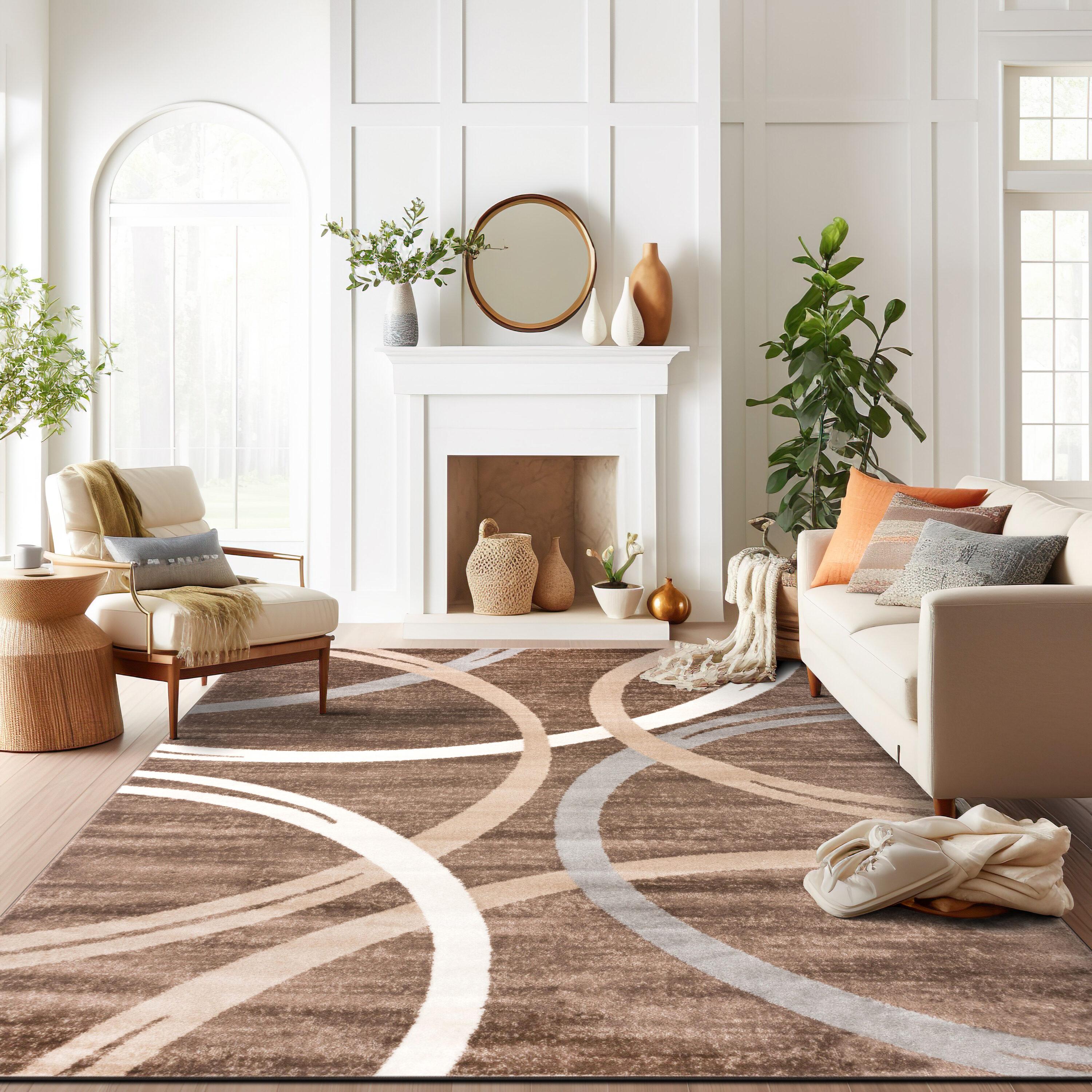 World Rug Gallery Contemporary Abstract Circles Design Brown 5'3" x 7'3" Area Rug