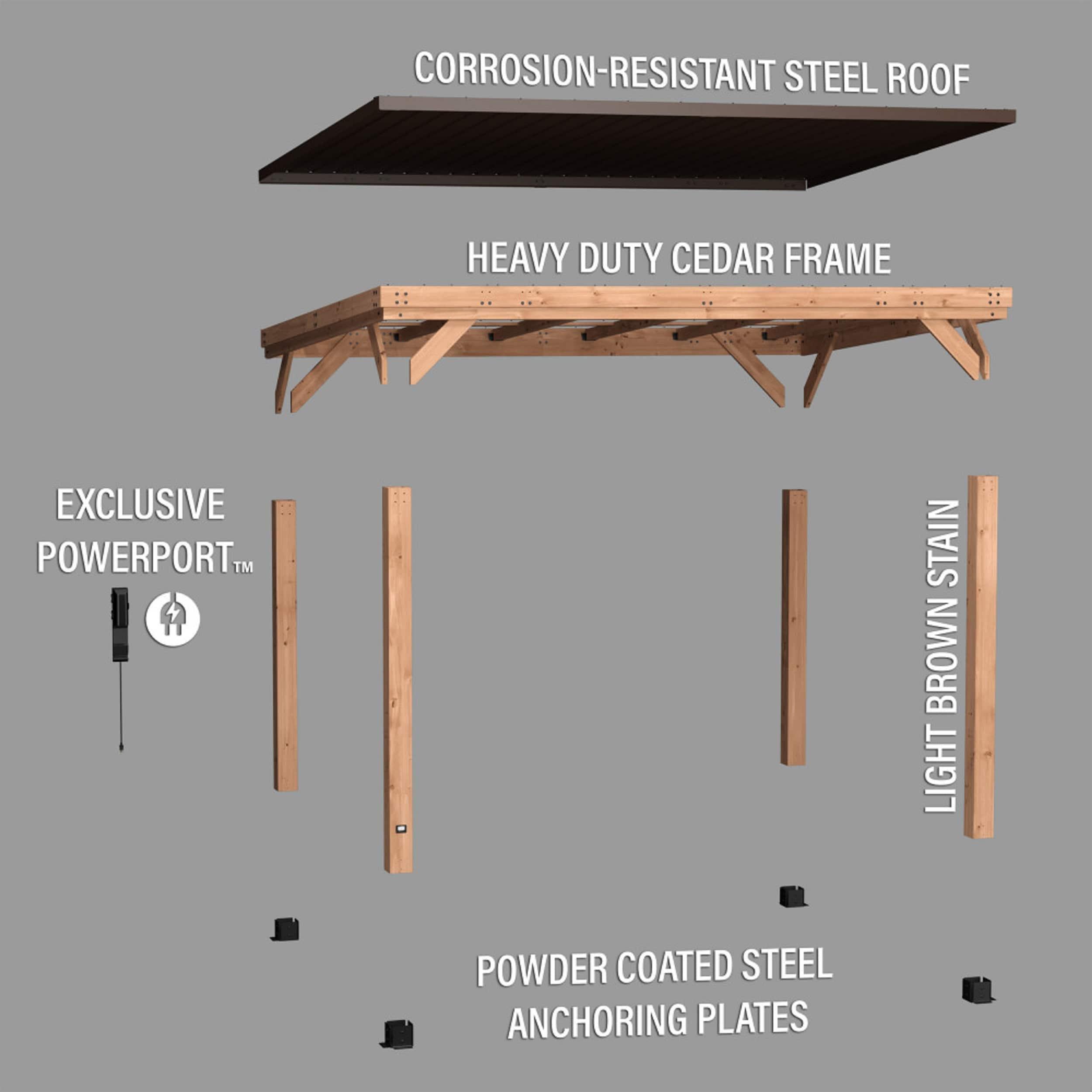 Backyard Discovery Arcadia 14'x12' Cedar Wood Gazebo, Galvanized Steel Roof, PowerPort