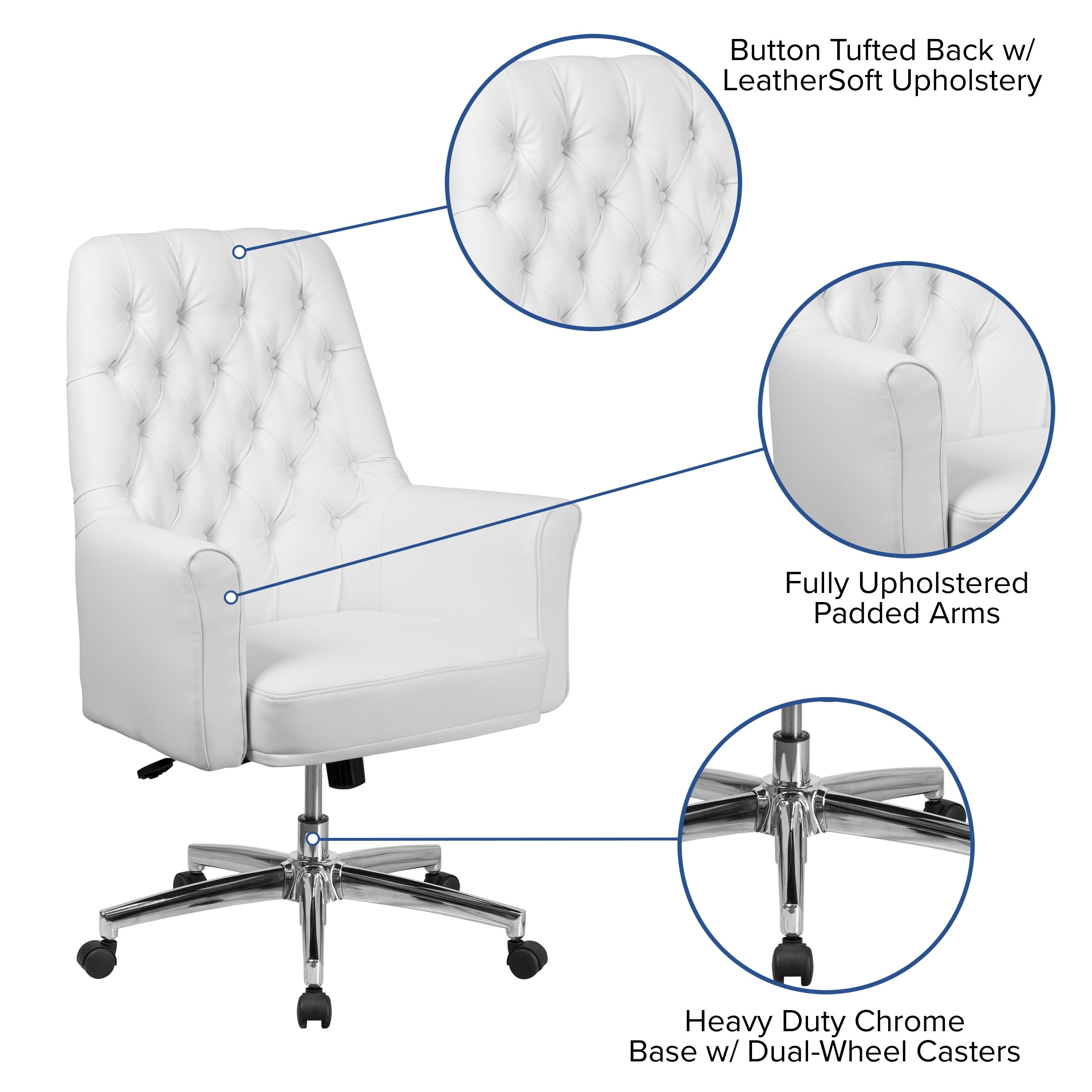 Flash Furniture Hansel Mid-Back Traditional Tufted White LeatherSoft Executive Swivel Office Chair with Arms