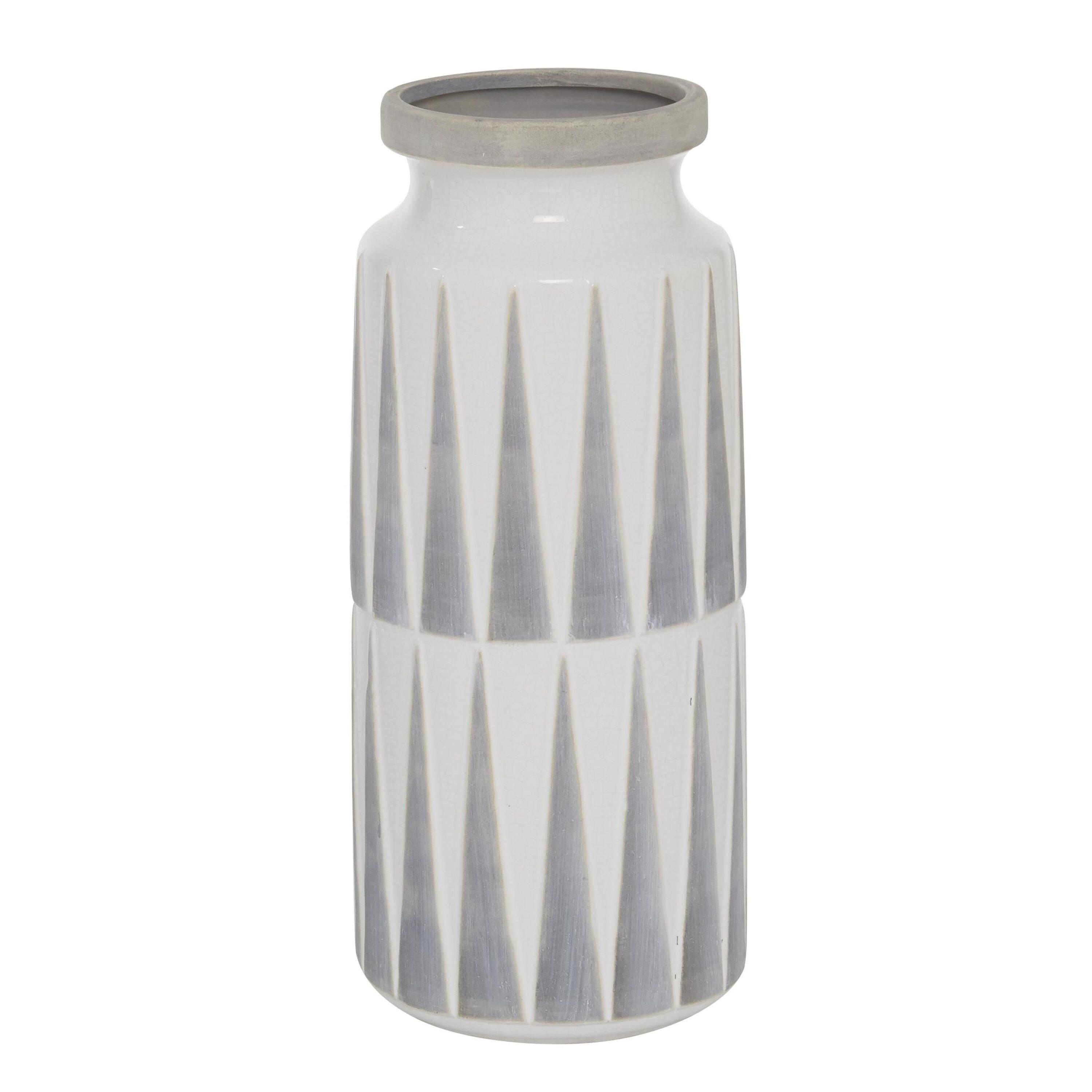 Ceramic Decorative White Vase with Triangle Patterns