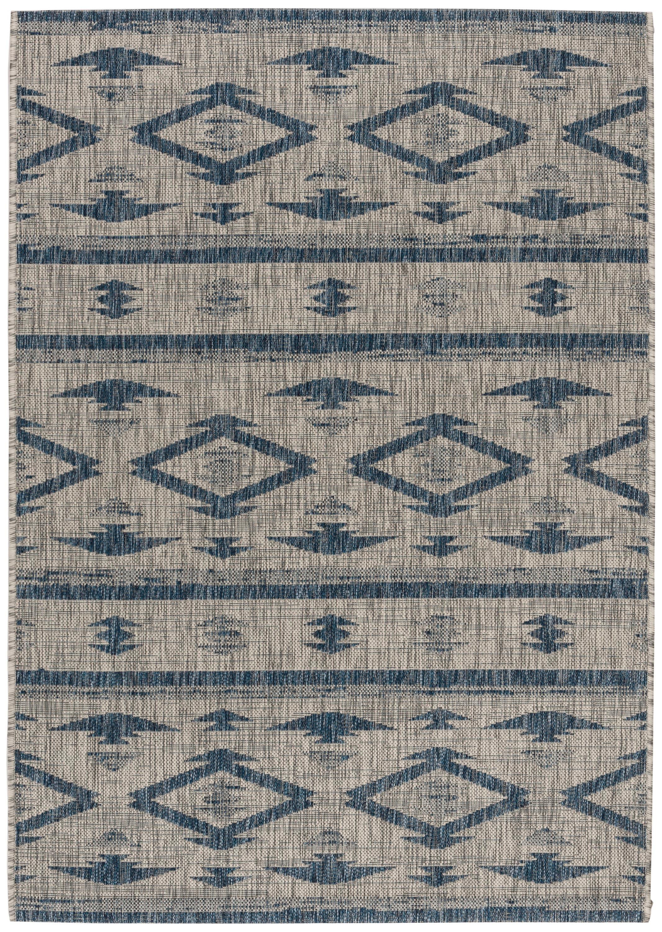 Courtyard CY8863 Power Loomed Indoor/Outdoor Area Rug - Grey/Navy - 4'x5'7" - Safavieh.