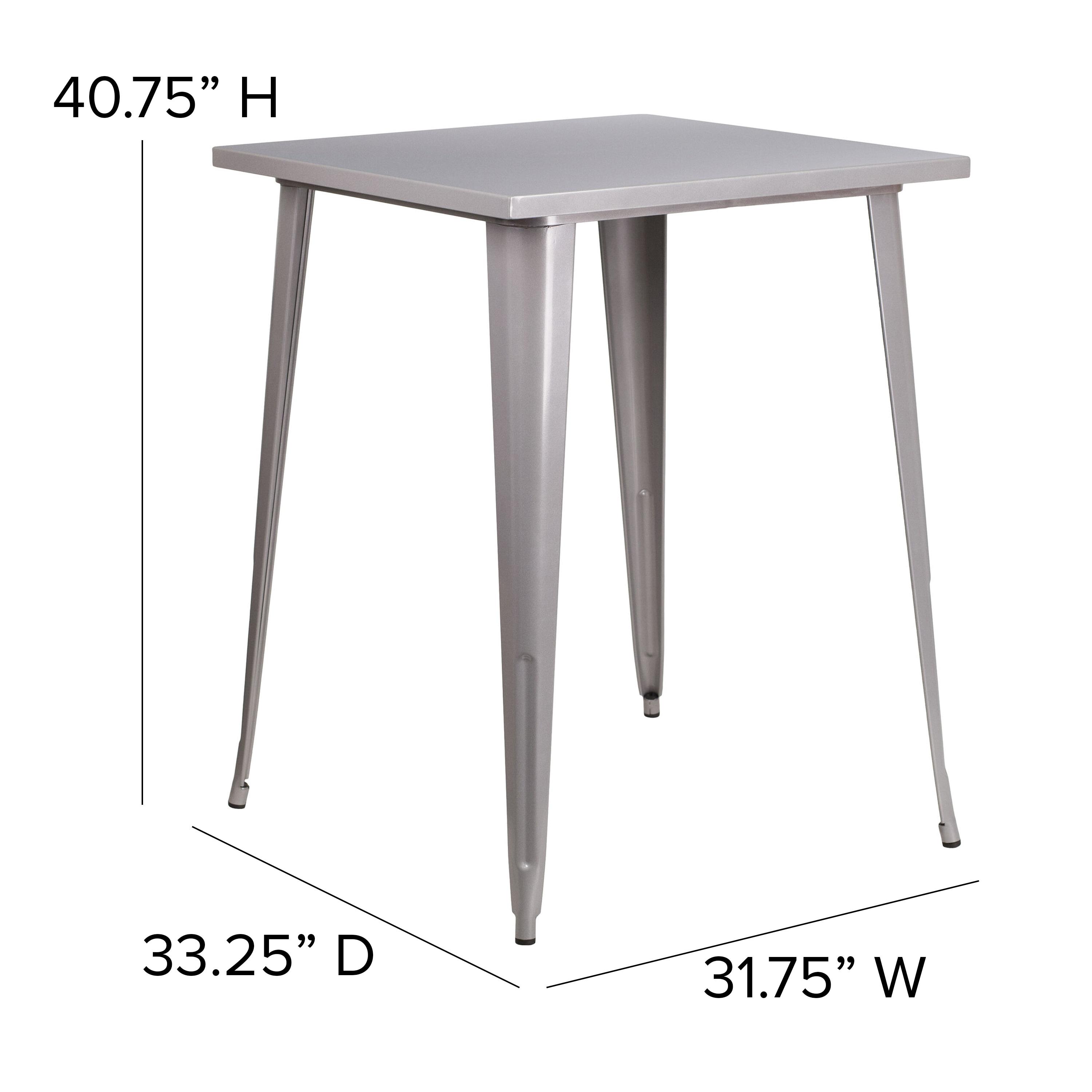 Flash Furniture Commercial Grade 31.5" Square Silver Metal Indoor-Outdoor Bar Height Table