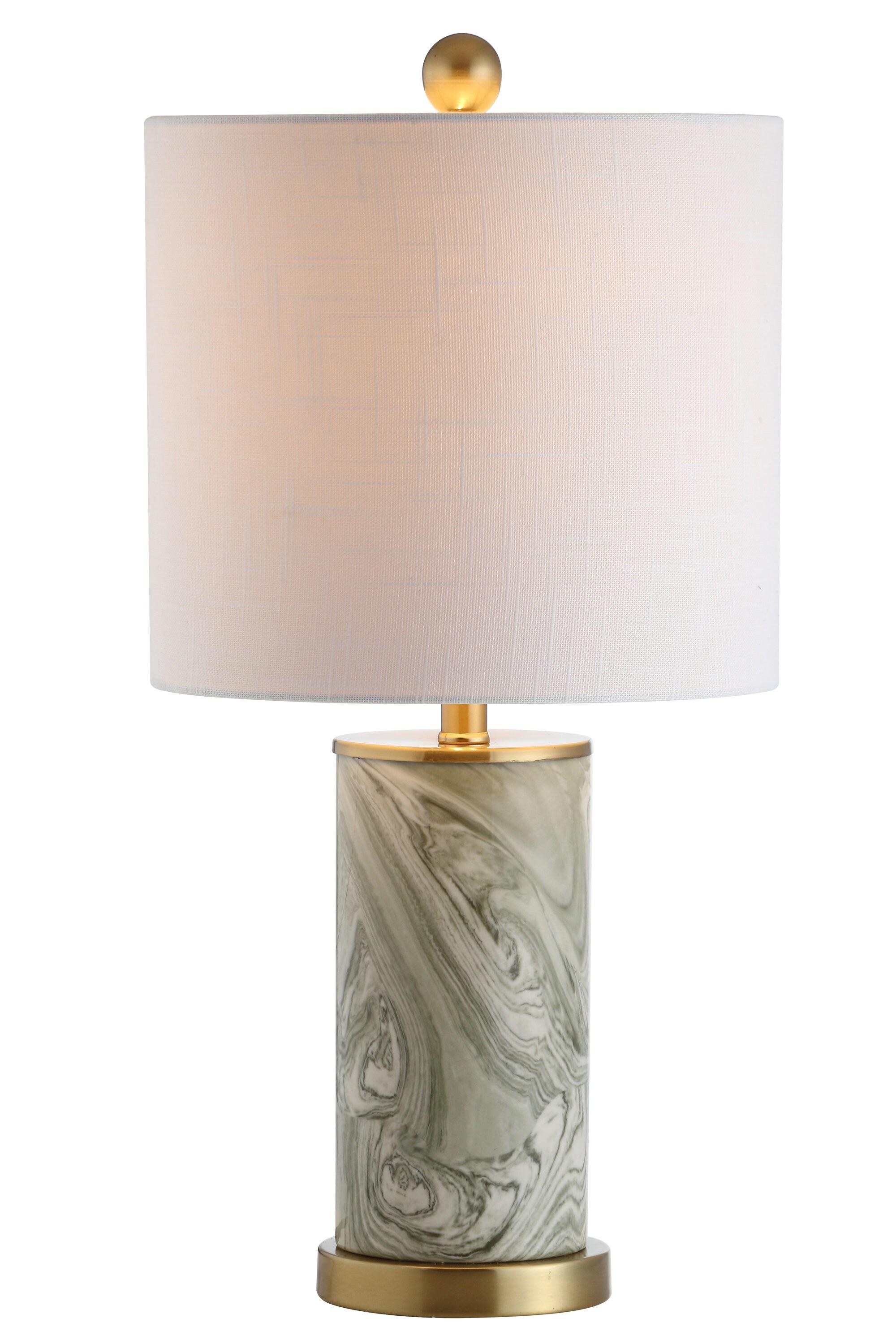 Green and White Marbled Ceramic Table Lamp with Brass Base