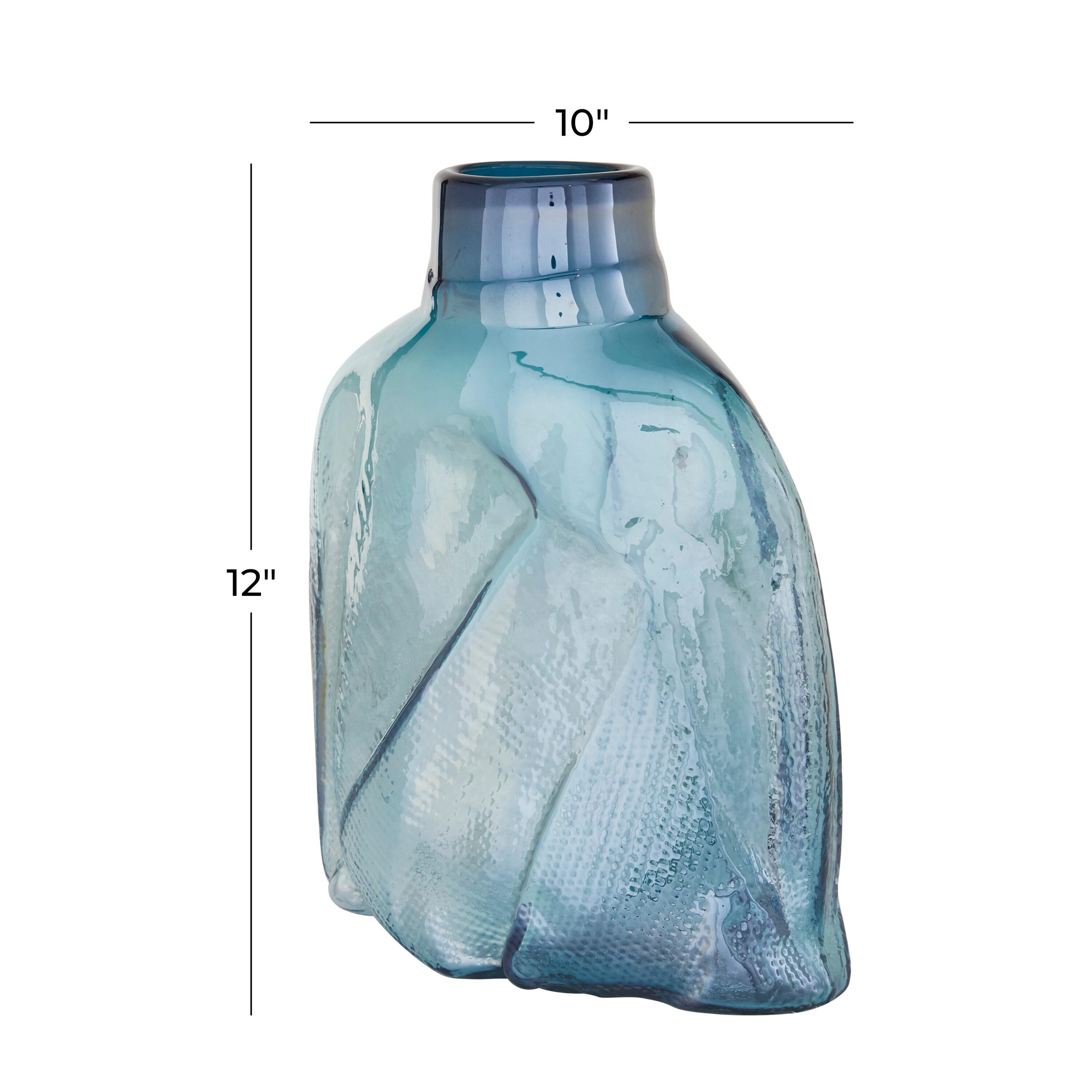 DecMode 12" Blown Blue Glass Vase