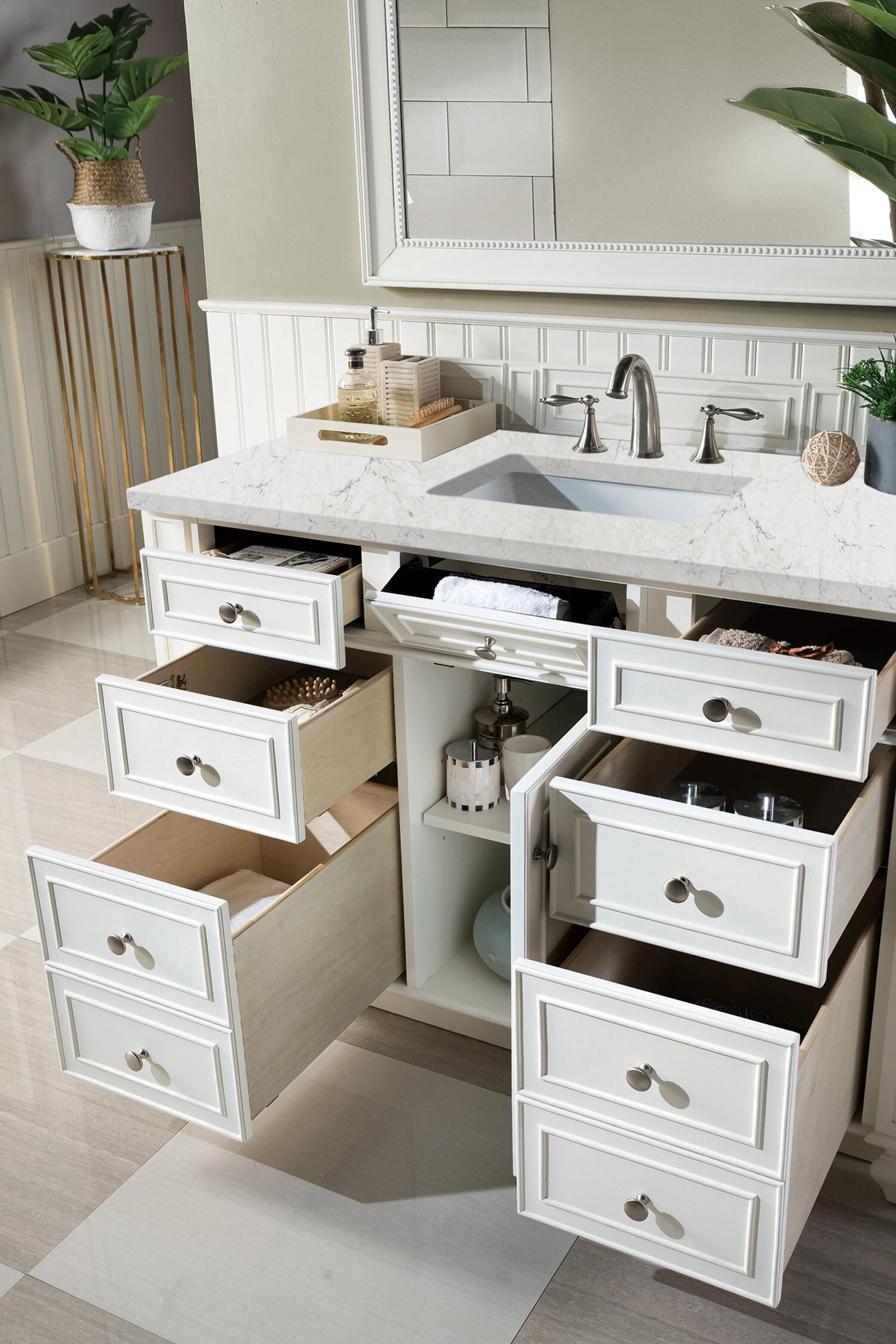Bright White Plywood Transitional Single Vanity with Veneer Finish