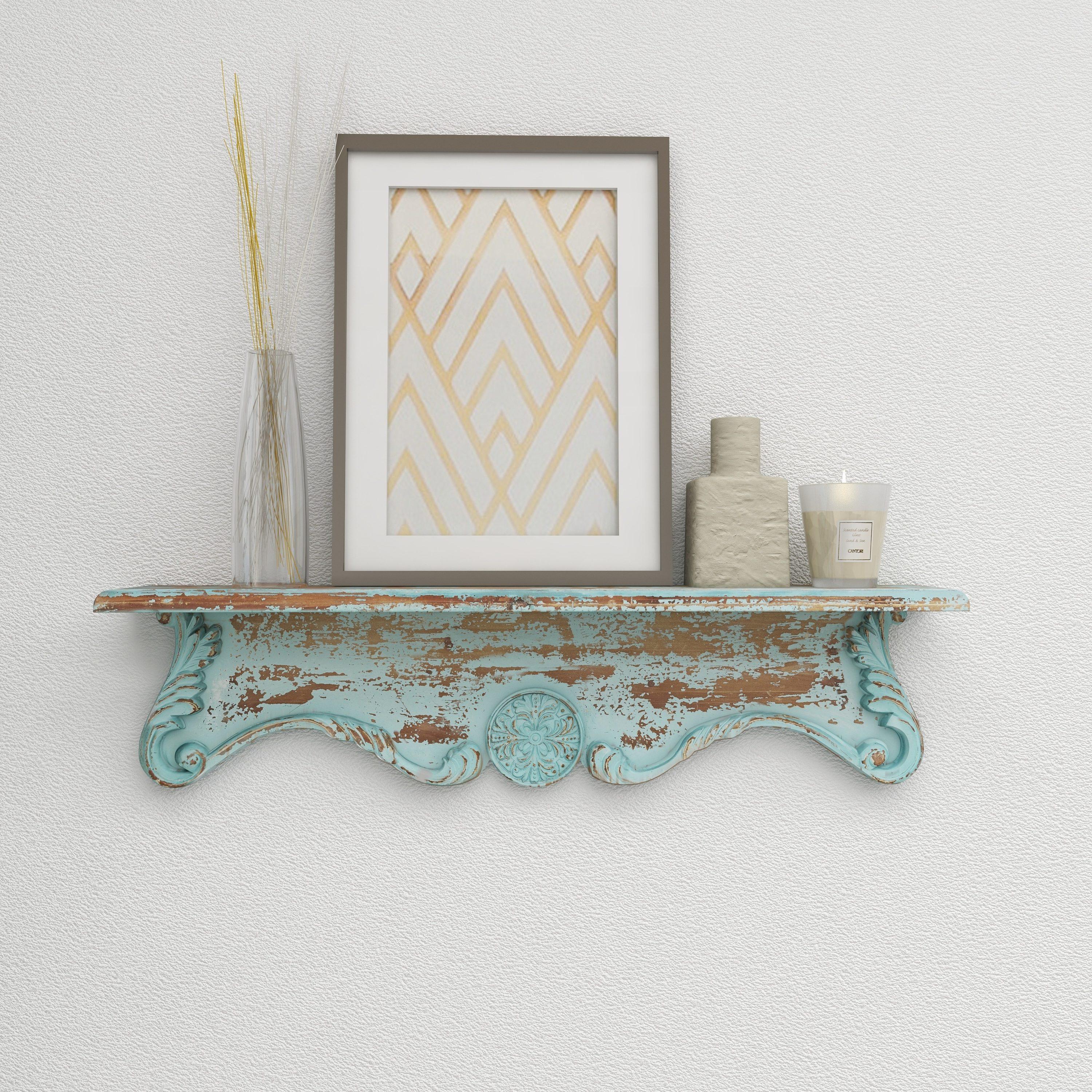 Ophelia & Co. Wood 1 Shelf Scroll Blue Wall Shelf