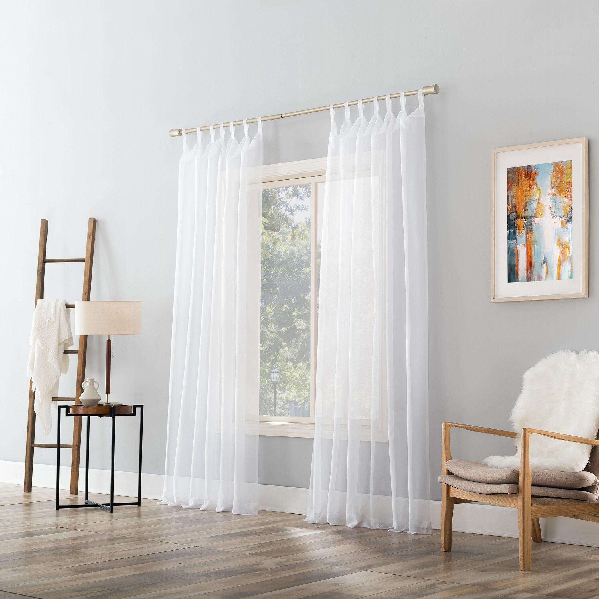 59"x95" No. 918 Sheer Emily Voile Tab Top Curtain Panel White: Sheer Curtain Panels, Machine Washable, Indoor Use