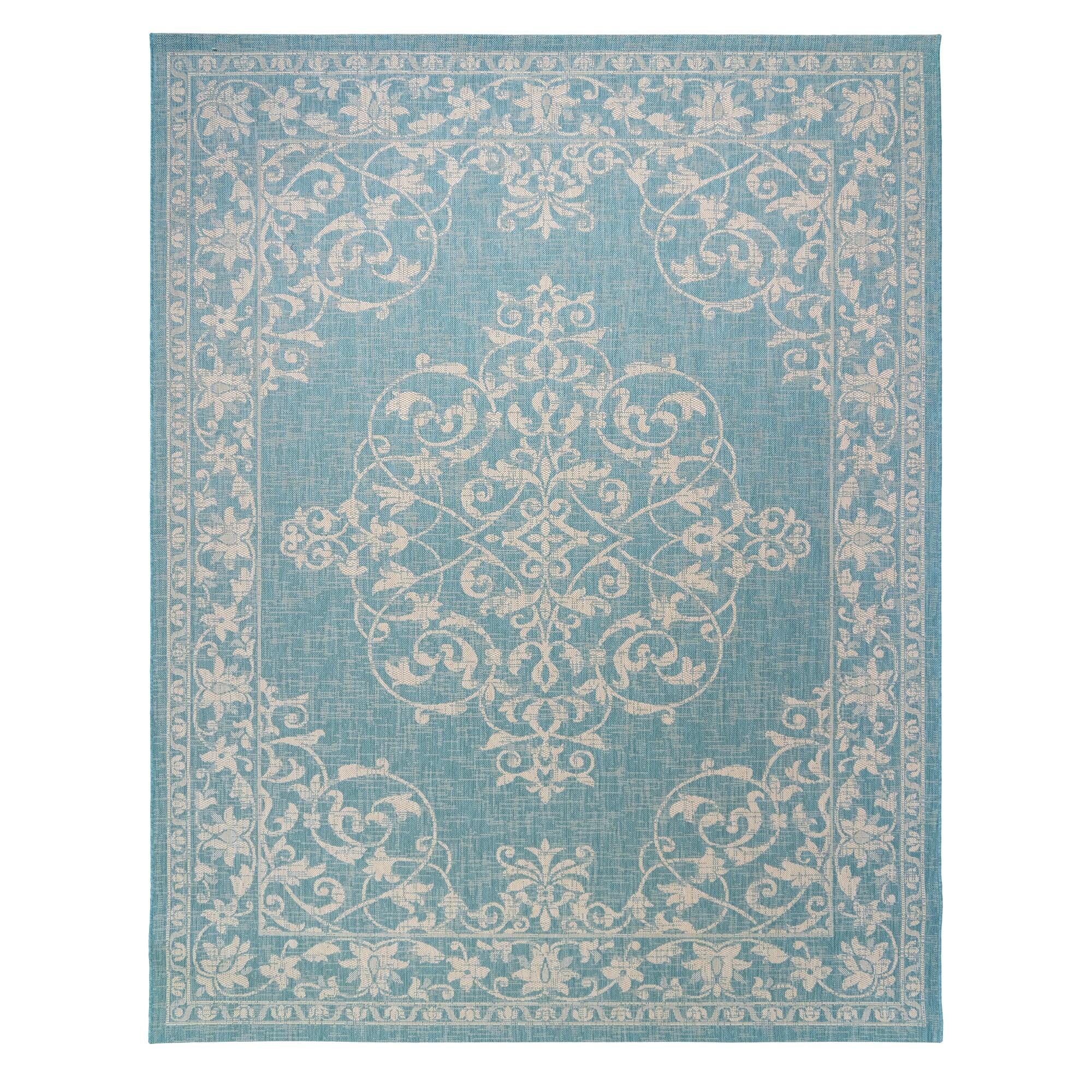 Gertmenian Paseo Ryoan Oasis Blue Traditional Floral Medallion Flatweave Indoor/Outdoor Area Rug
