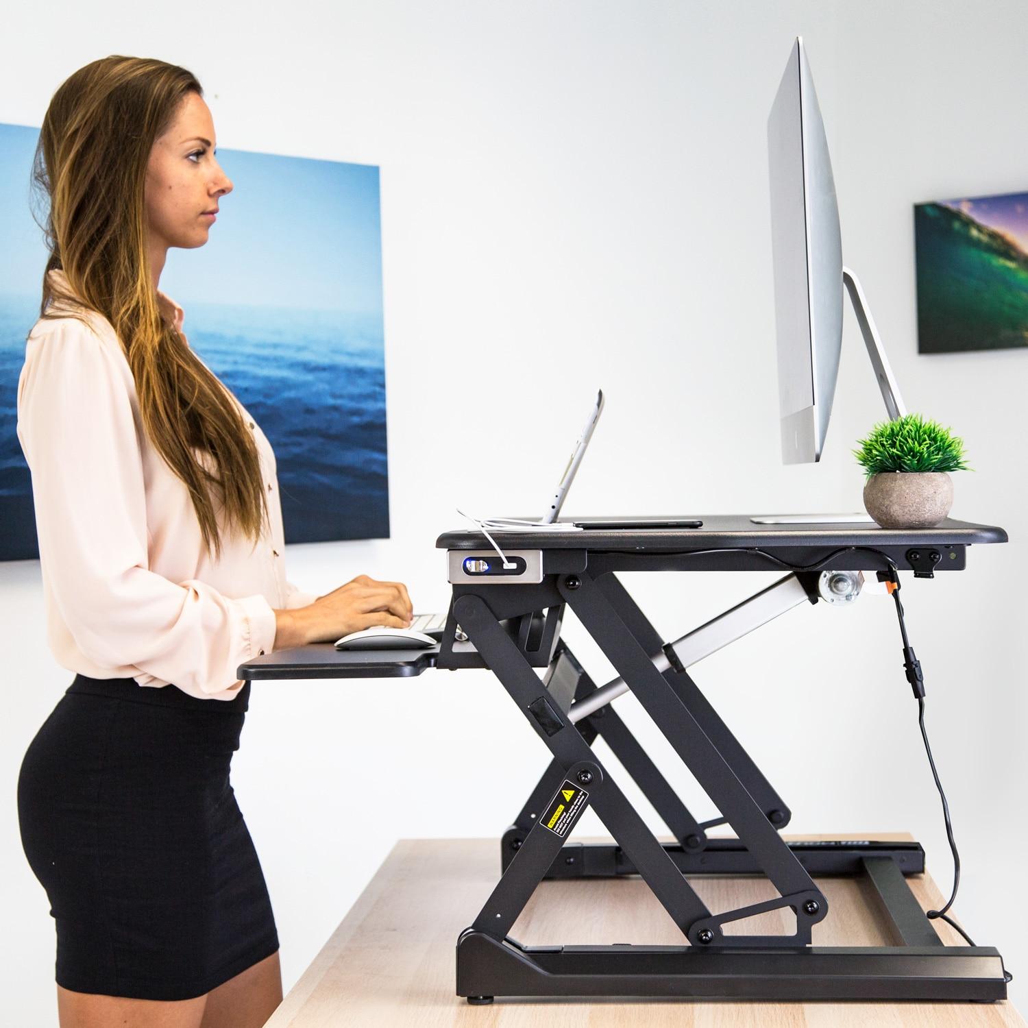 Mount-It! Electric Mobile Adjustable Standing Workstation with Wheels | Rolling Sit Stand Workstation with Programmable Height Adjustment Controller
