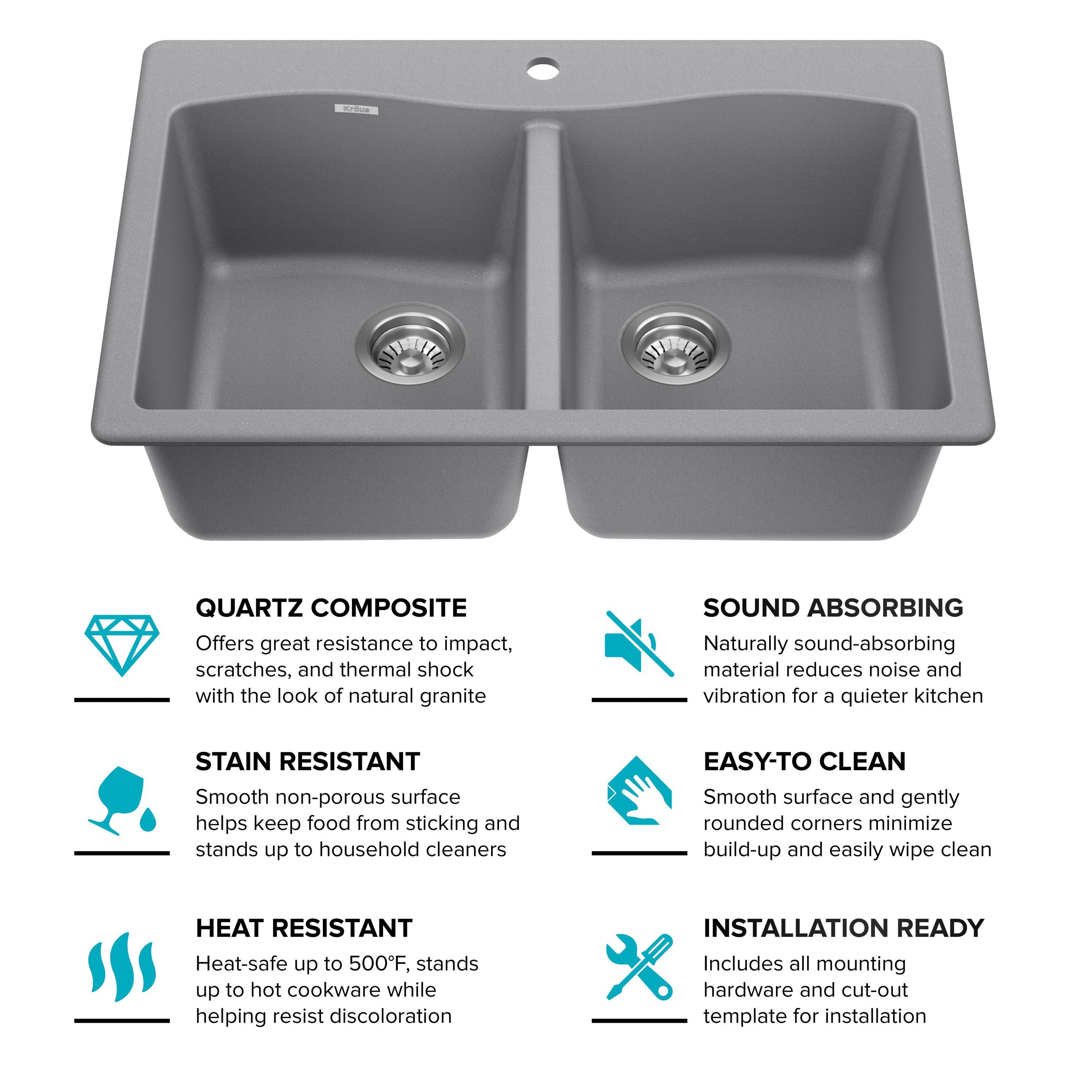 KRAUS Forteza™ 33" L Dual Mount 50/50 Double Bowl Granite Kitchen Sink