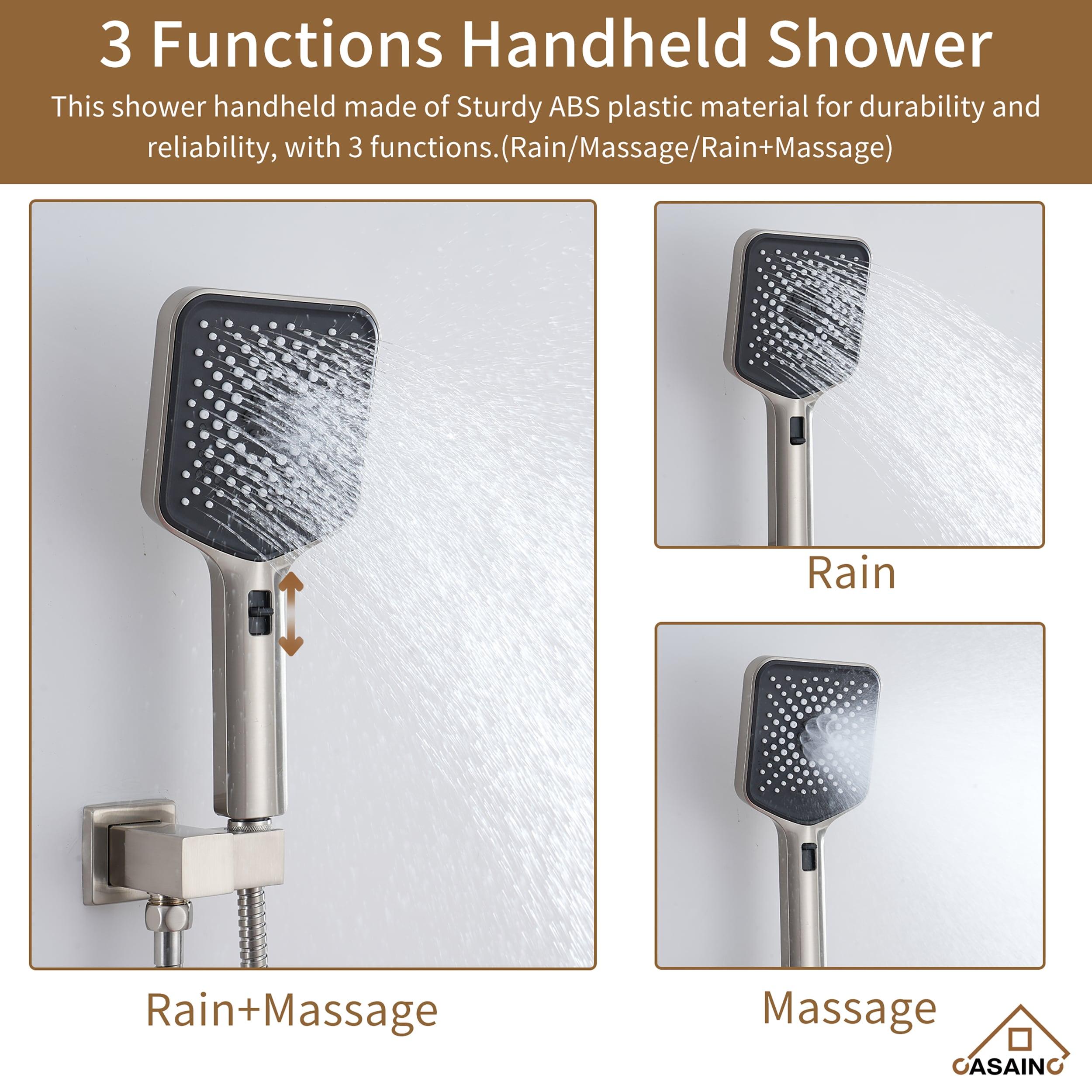CASAINC 12'' Ceiling Mounted Square Shower System with Handheld Sprayer & 6 Body Jets, Brushed Nickel