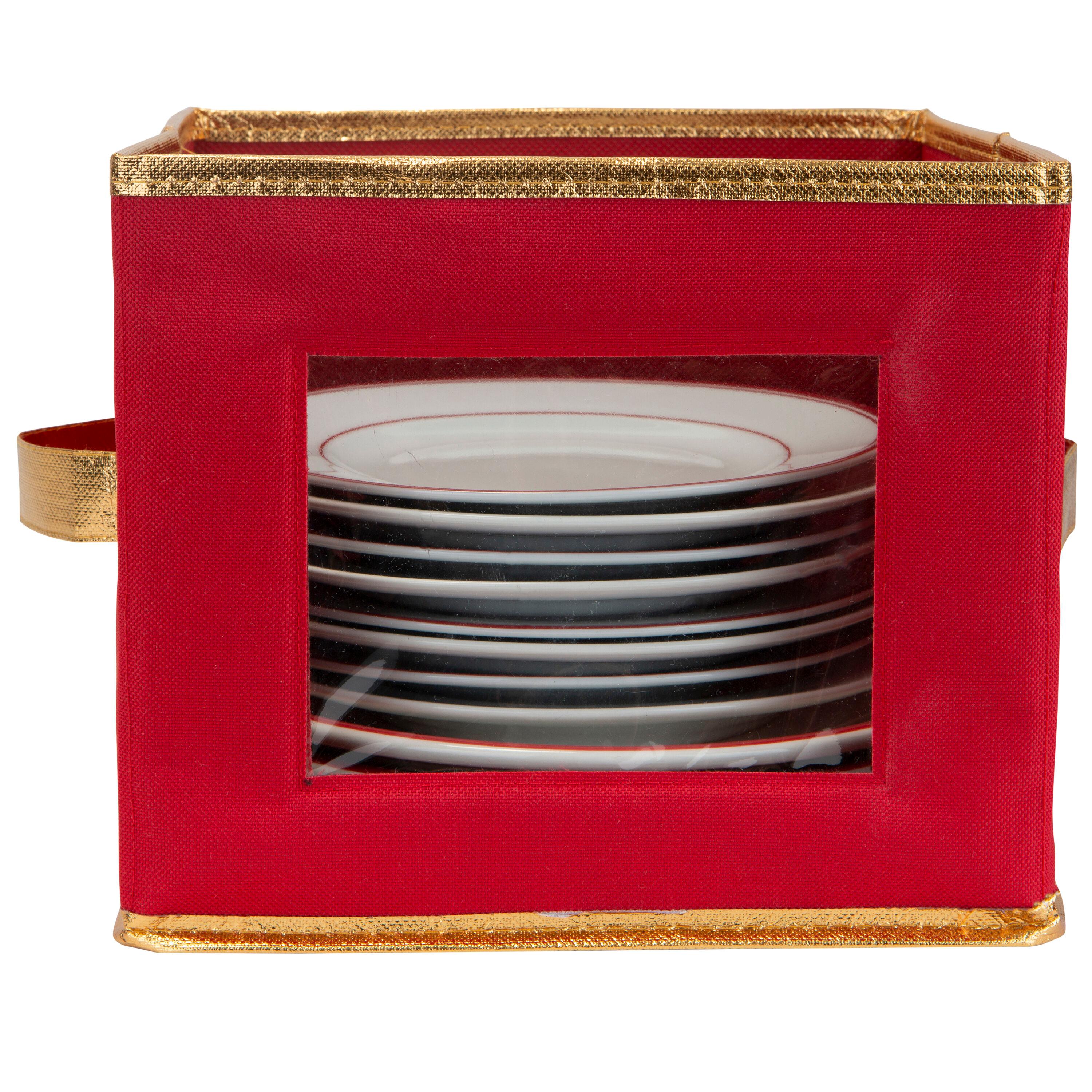 Simplify Salad Plate Dinnerware Storage Box: Red Polyester Organizer, 9"x9"x8"