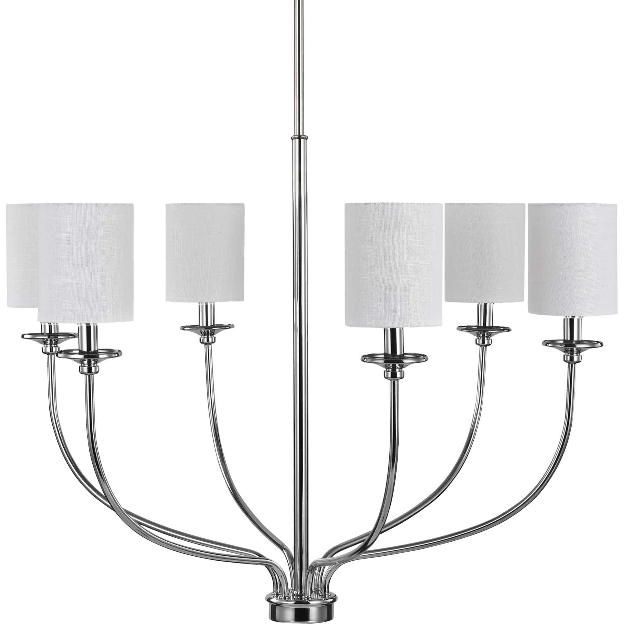 Bonita Collection Six-Light Polished Chrome White Linen Fabric Shade Luxe Chandelier Light